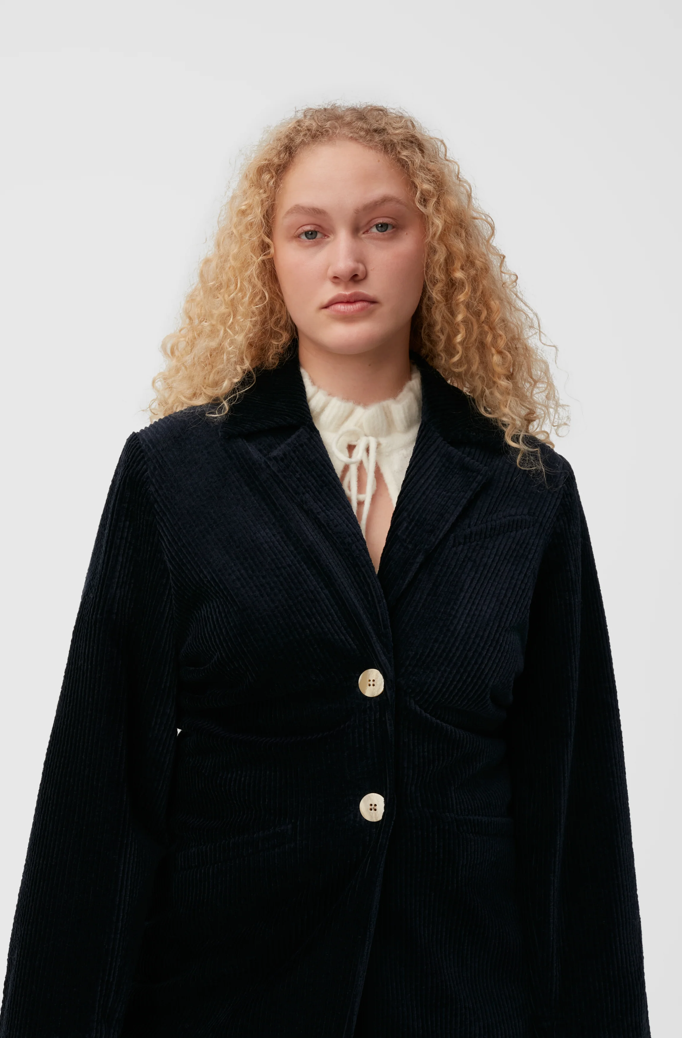 Corduroy Draped Blazer | Sky Captain - Image 8