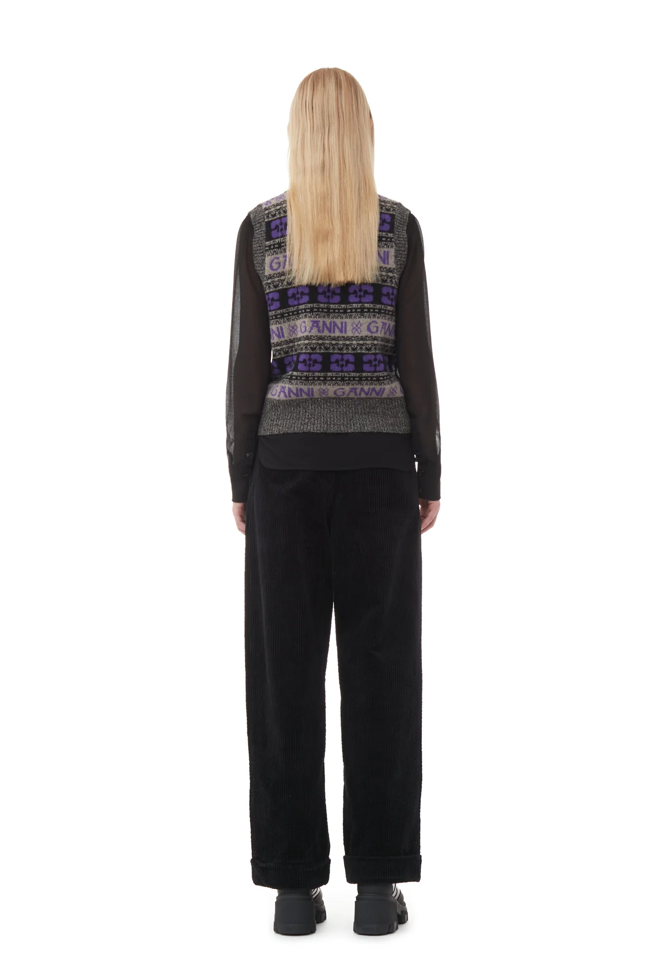 Corduroy Loose Pleat Trousers | Black - Image 5