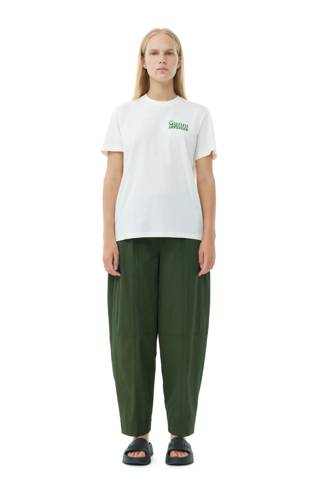 Cotton Crepe Elasticated Curve Trousers | Kombu Green - Image 3