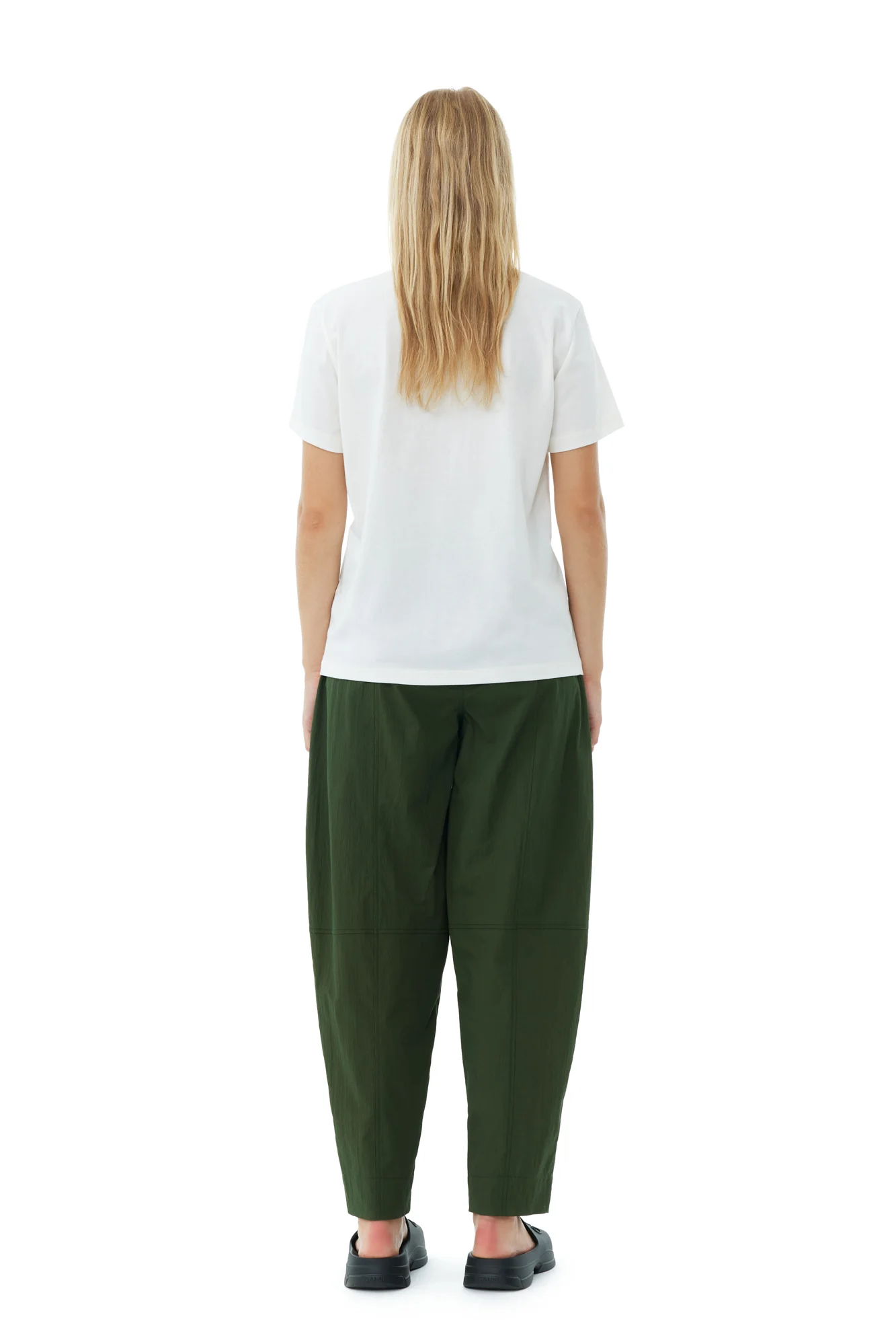 Cotton Crepe Elasticated Curve Trousers | Kombu Green - Image 6