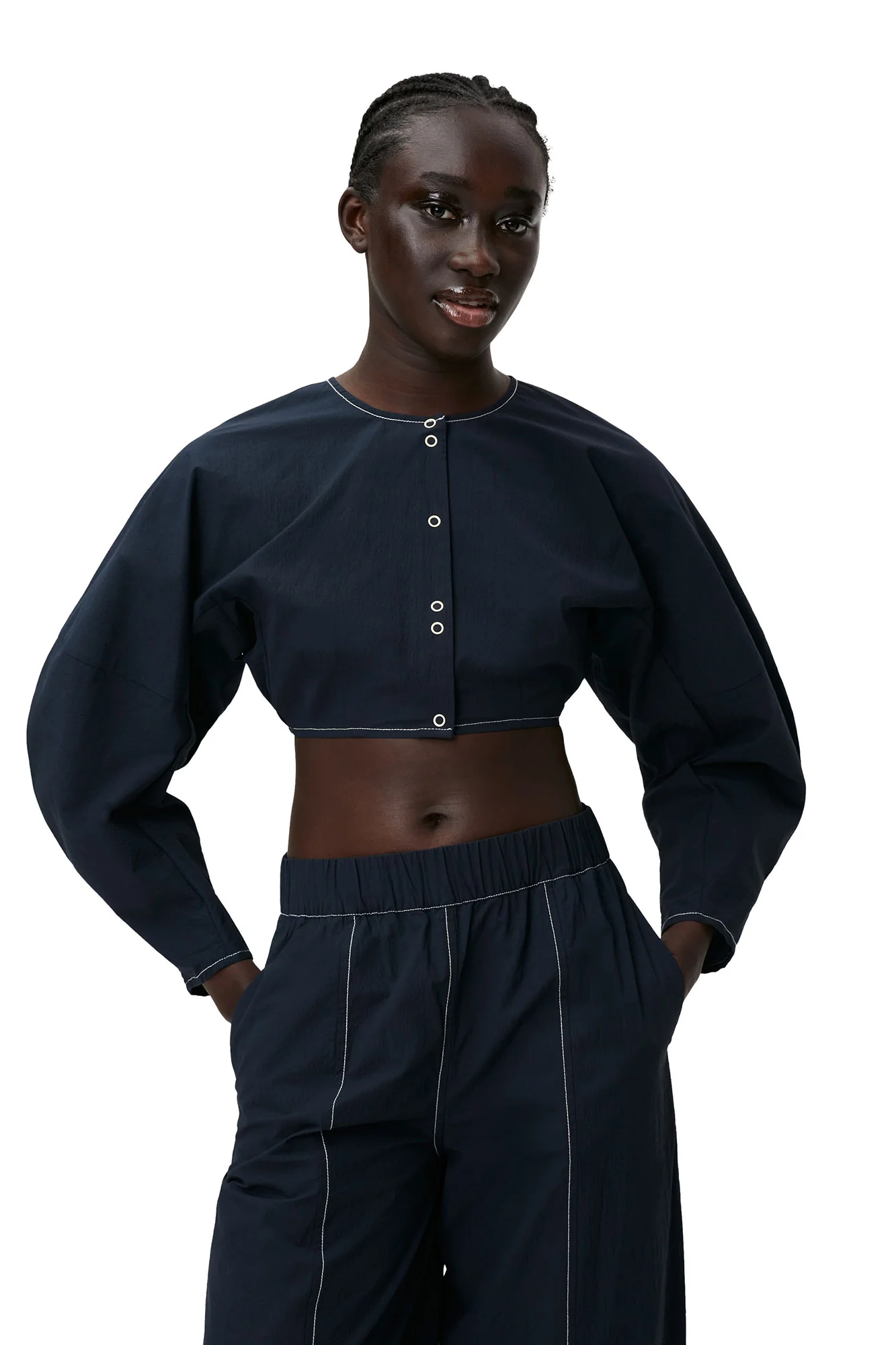 Cotton Crepe Shaped Sleeve Blouse | Sky Captain - Image 5