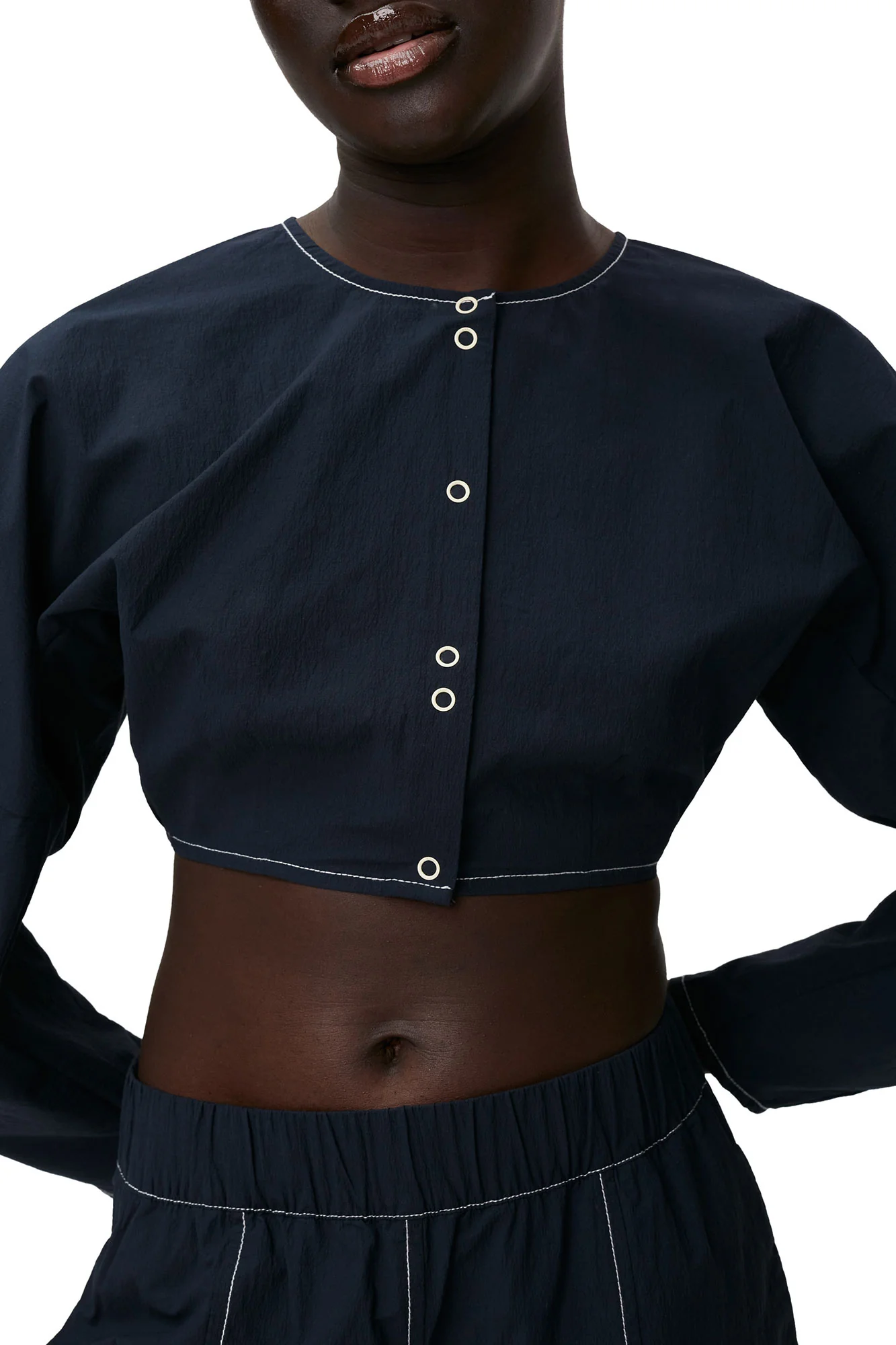 Cotton Crepe Shaped Sleeve Blouse | Sky Captain - Image 6