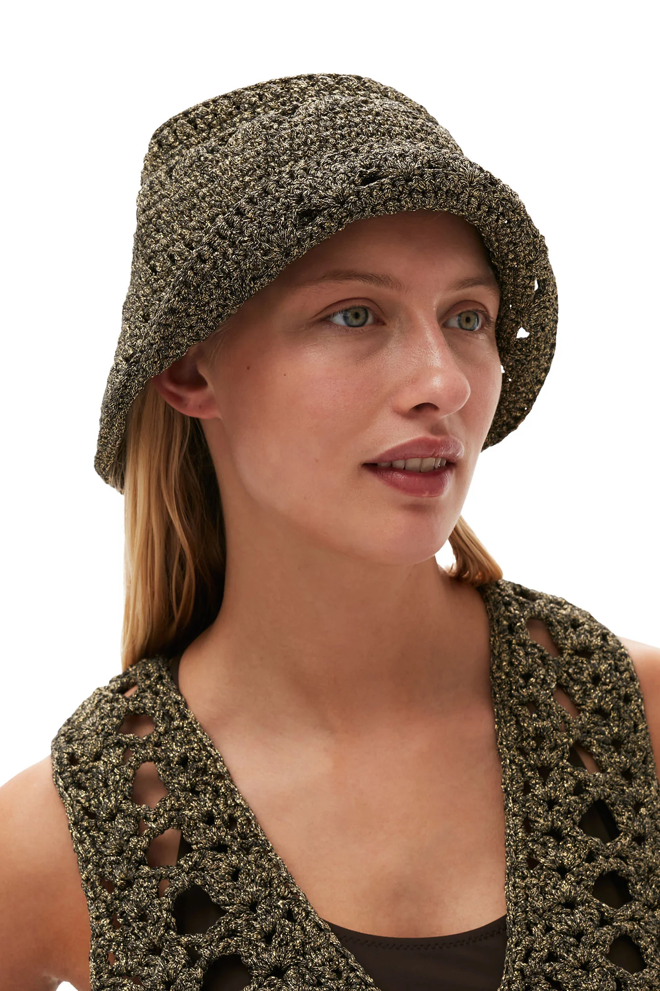 Cotton Crochet Bucket Hat | Black - Image 2