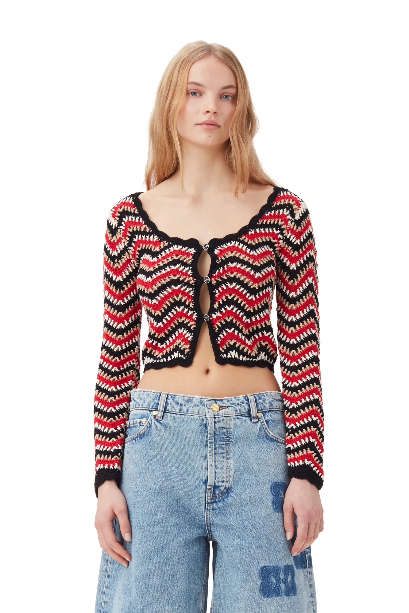 Cotton Crochet Cardigan | Racing Red - Image 3