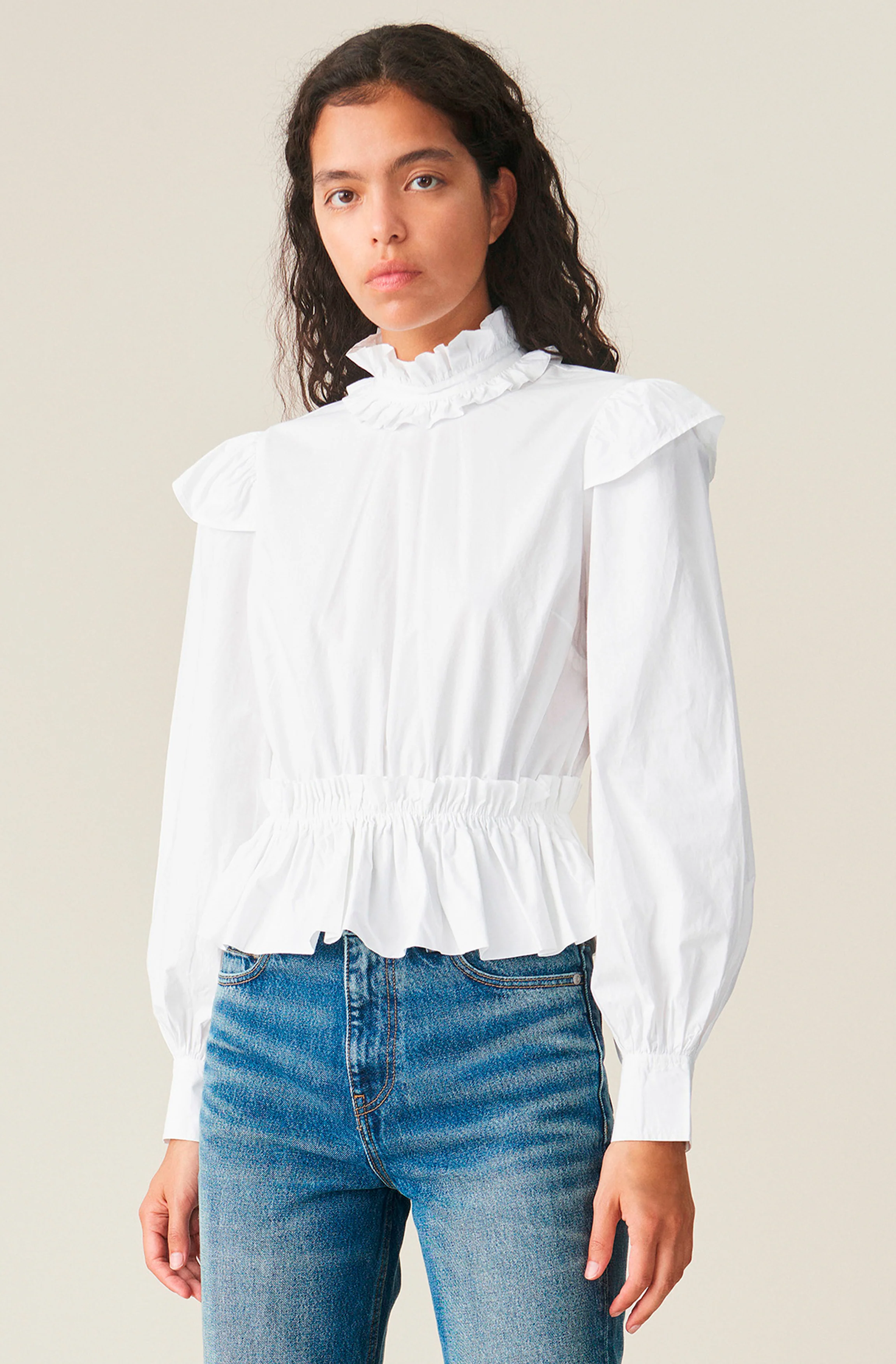 Cotton Cropped Blouse | Bright White - Image 2
