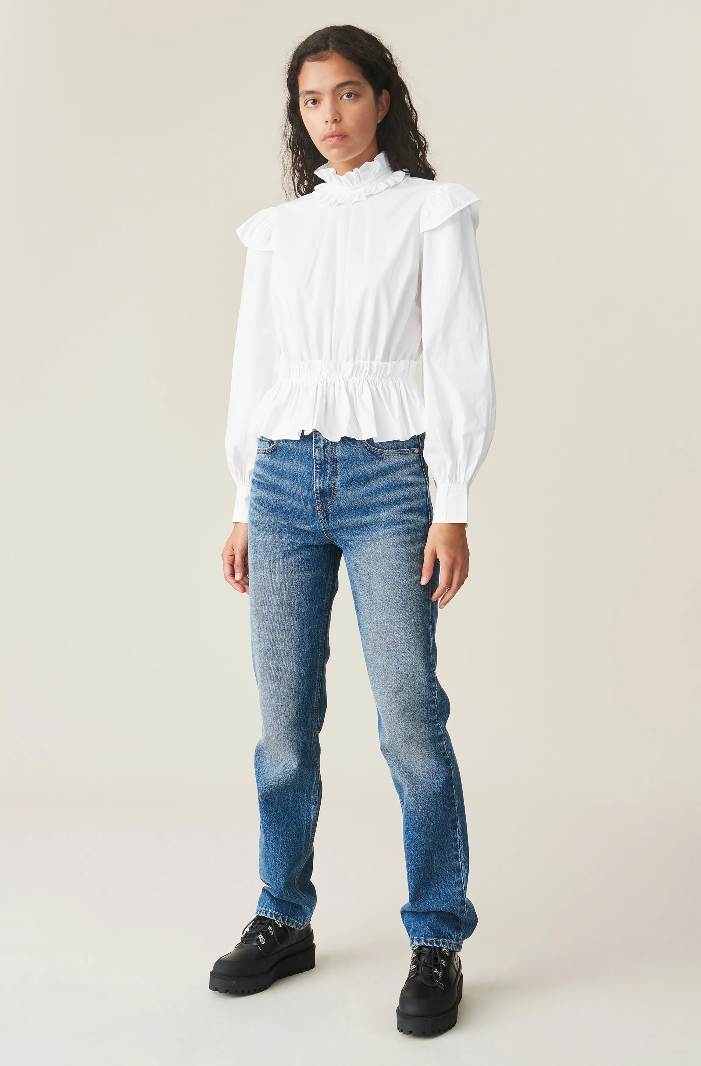 Cotton Cropped Blouse | Bright White - Image 3
