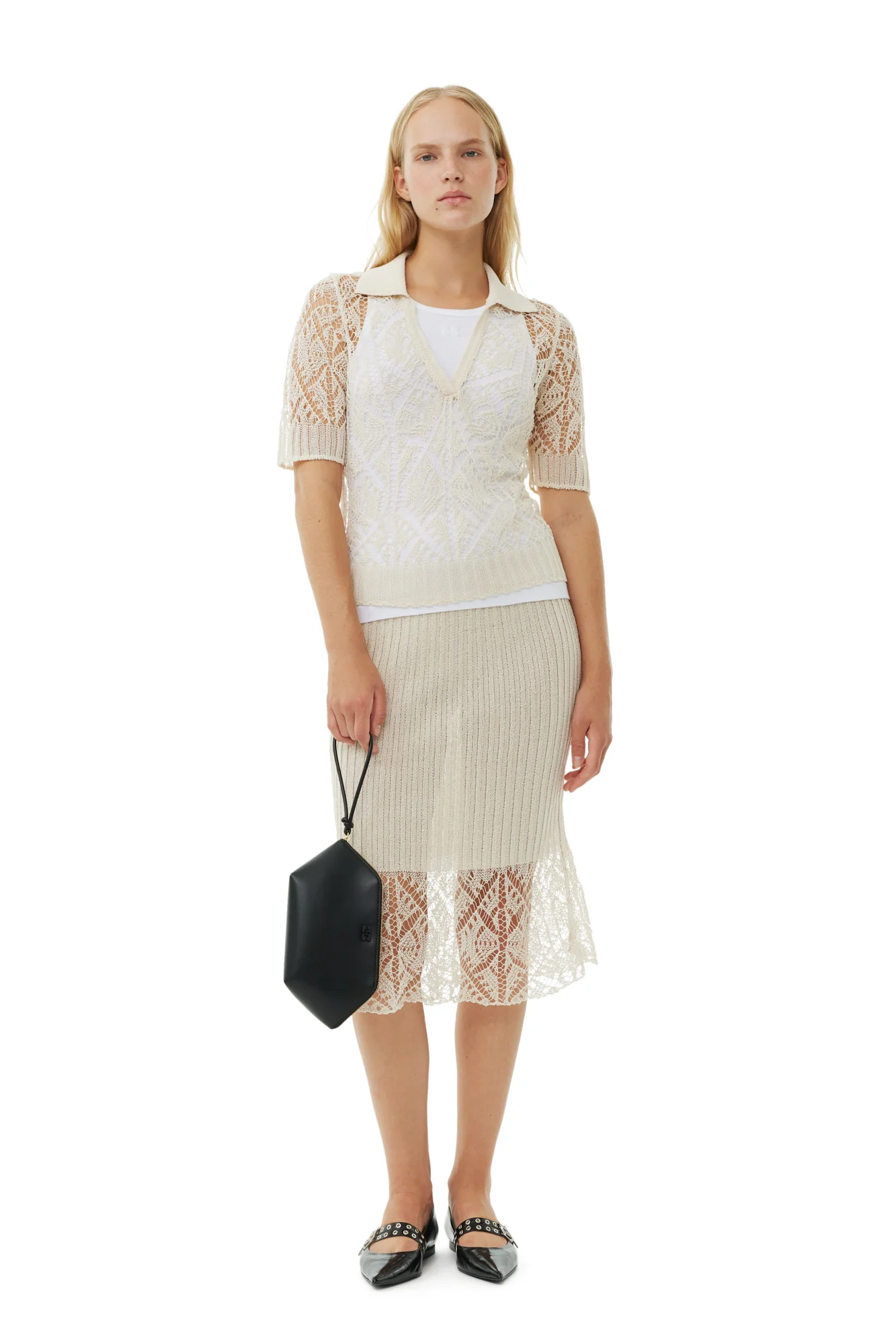 Cotton Lace Polo Sweater | Egret - Image 4