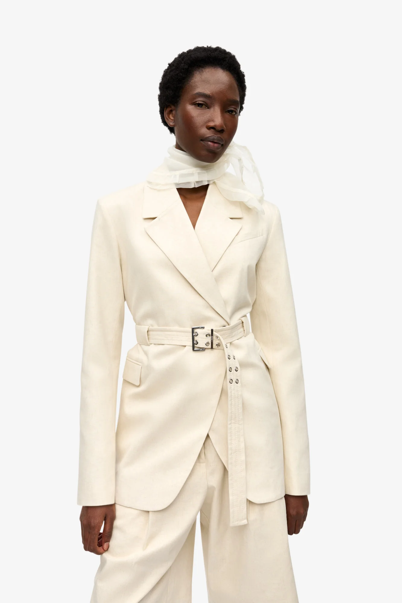 Cotton Melange Tailoring Blazer | Angora - Image 3