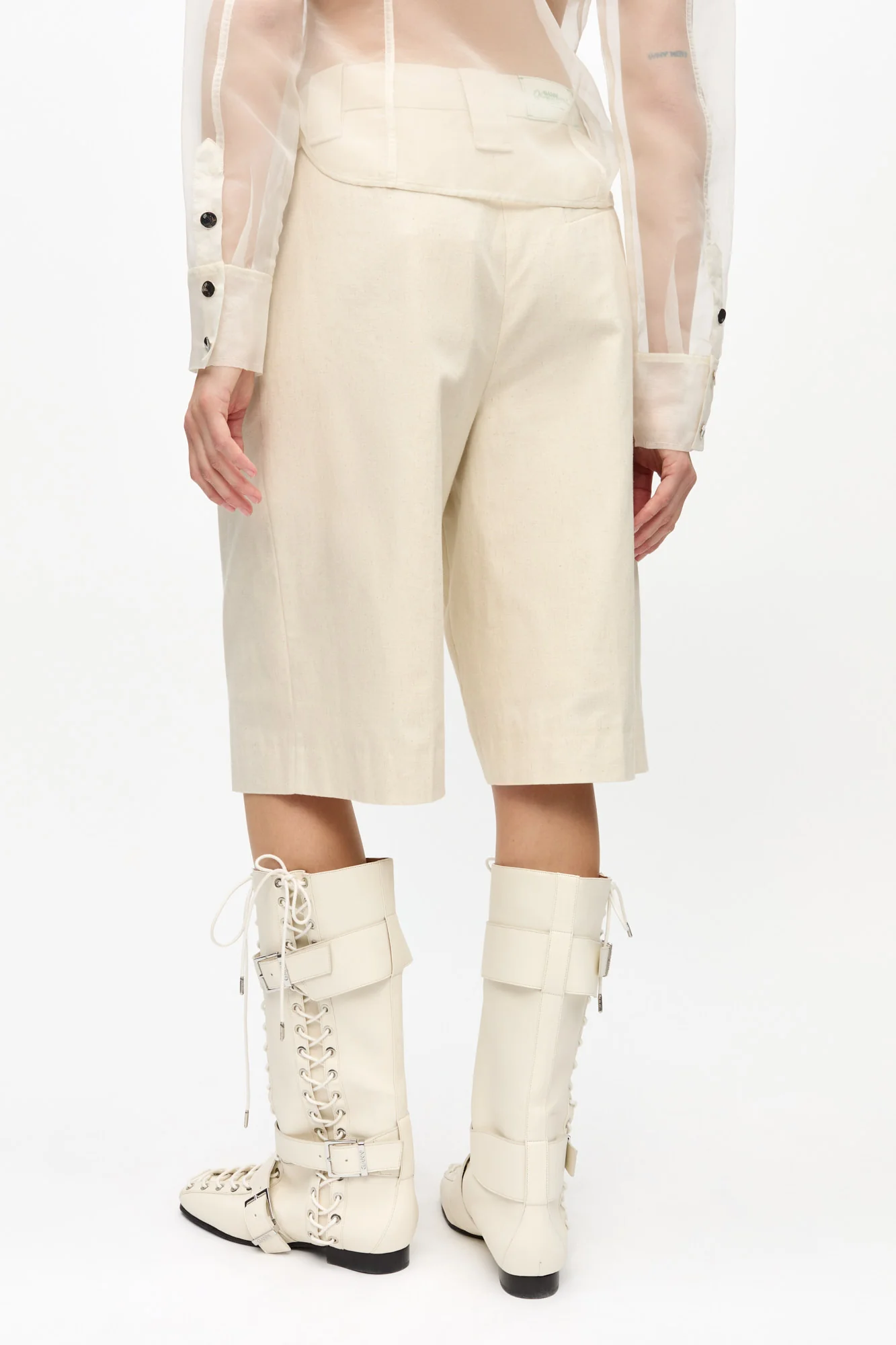 Cotton Melange Tailoring Wide Shorts | Angora - Image 5