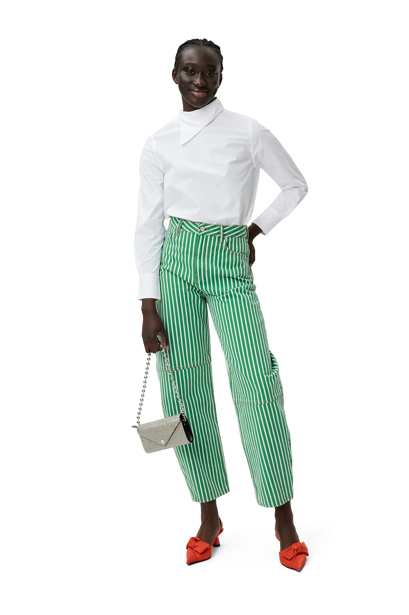 Cotton Poplin Asymmetrical Collar Shirt | Bright White - Image 3