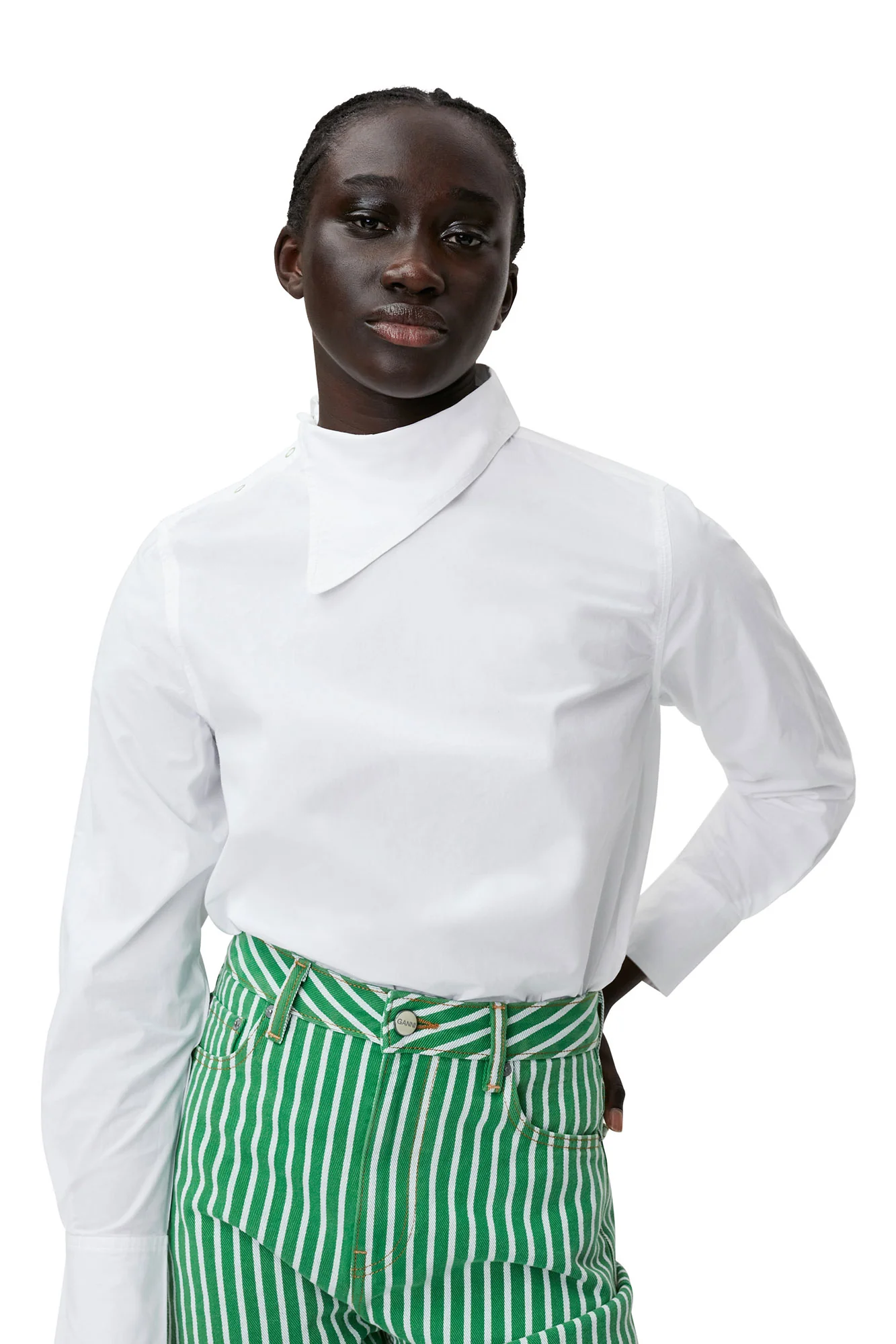 Cotton Poplin Asymmetrical Collar Shirt | Bright White - Image 5