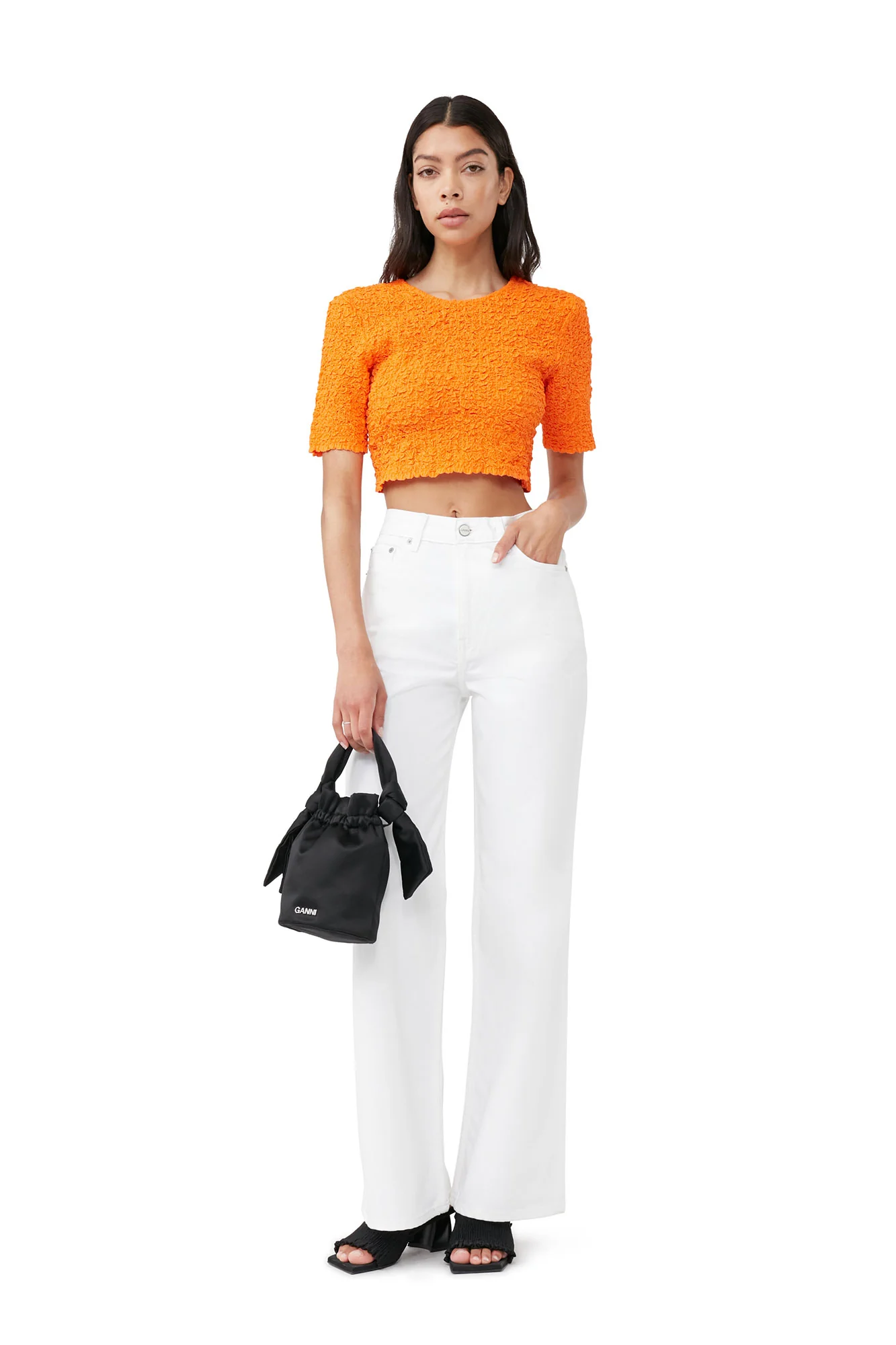 Cotton Poplin Cropped Smock Top | Vibrant Orange - Image 3