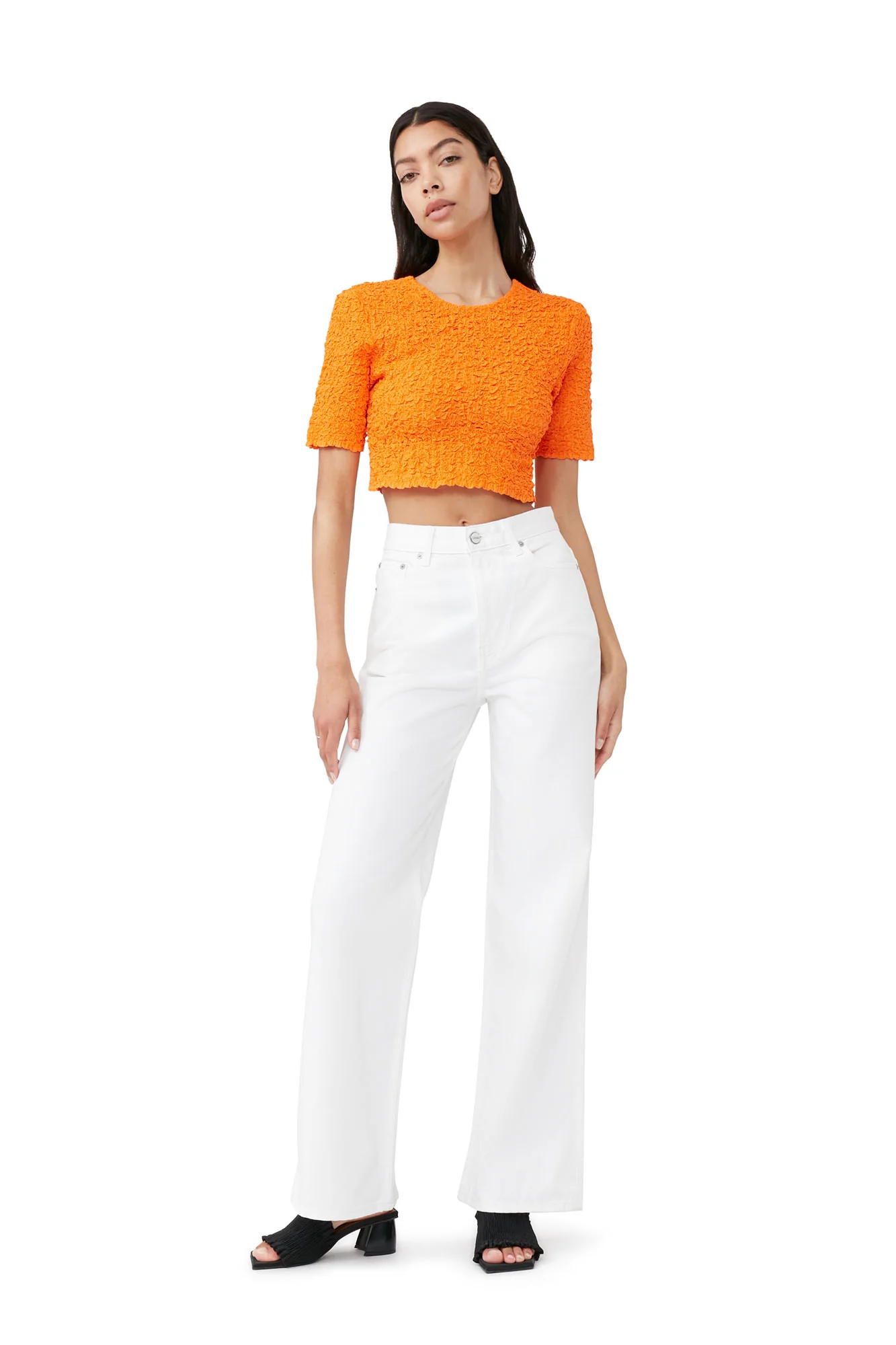 Cotton Poplin Cropped Smock Top | Vibrant Orange - Image 4