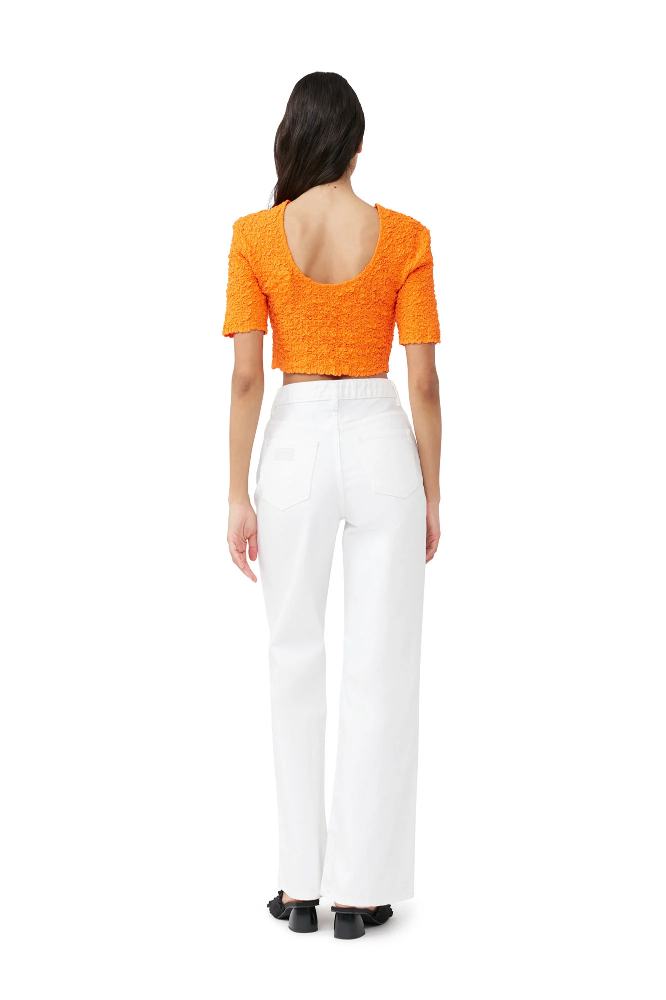 Cotton Poplin Cropped Smock Top | Vibrant Orange - Image 5