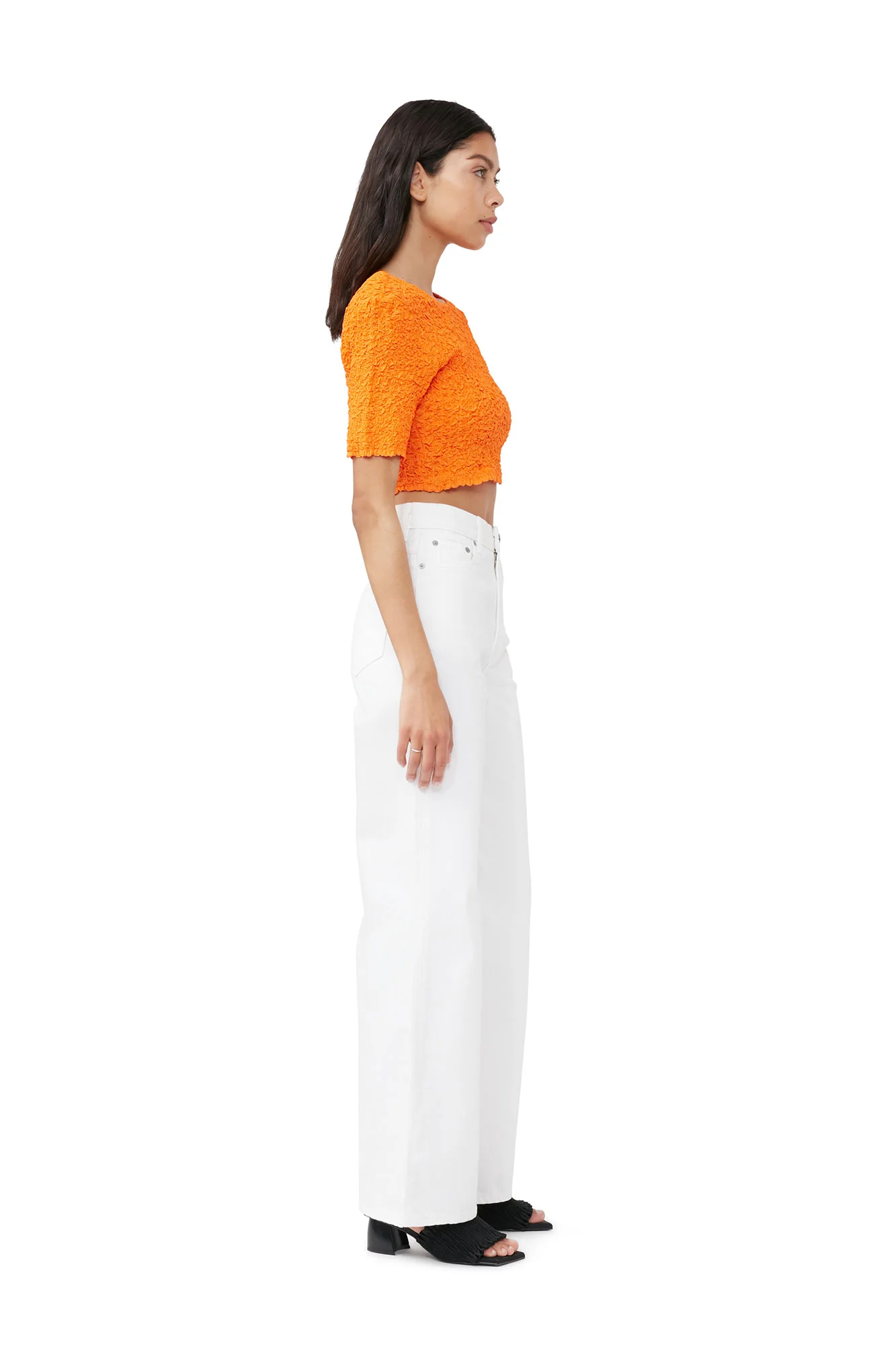 Cotton Poplin Cropped Smock Top | Vibrant Orange - Image 6