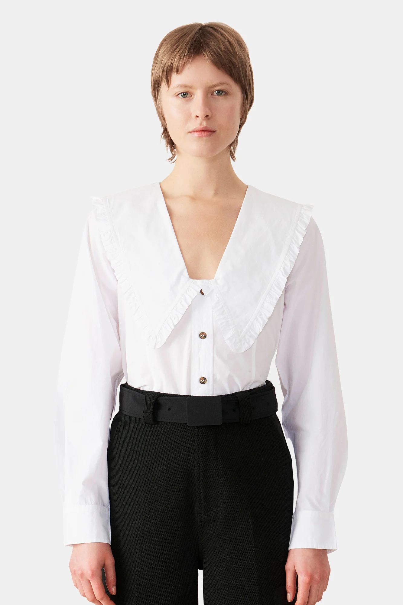 Cotton Poplin Frill Shirt | Bright White - Image 2