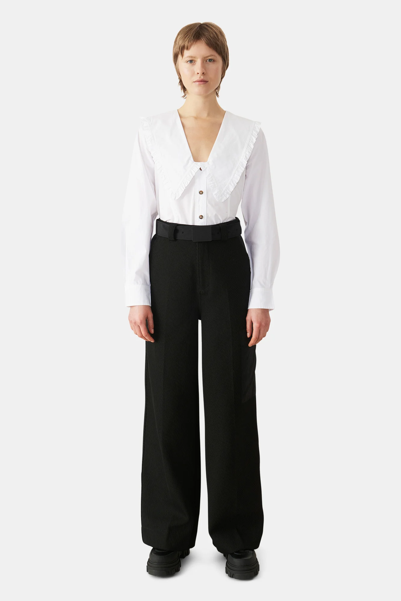 Cotton Poplin Frill Shirt | Bright White - Image 3