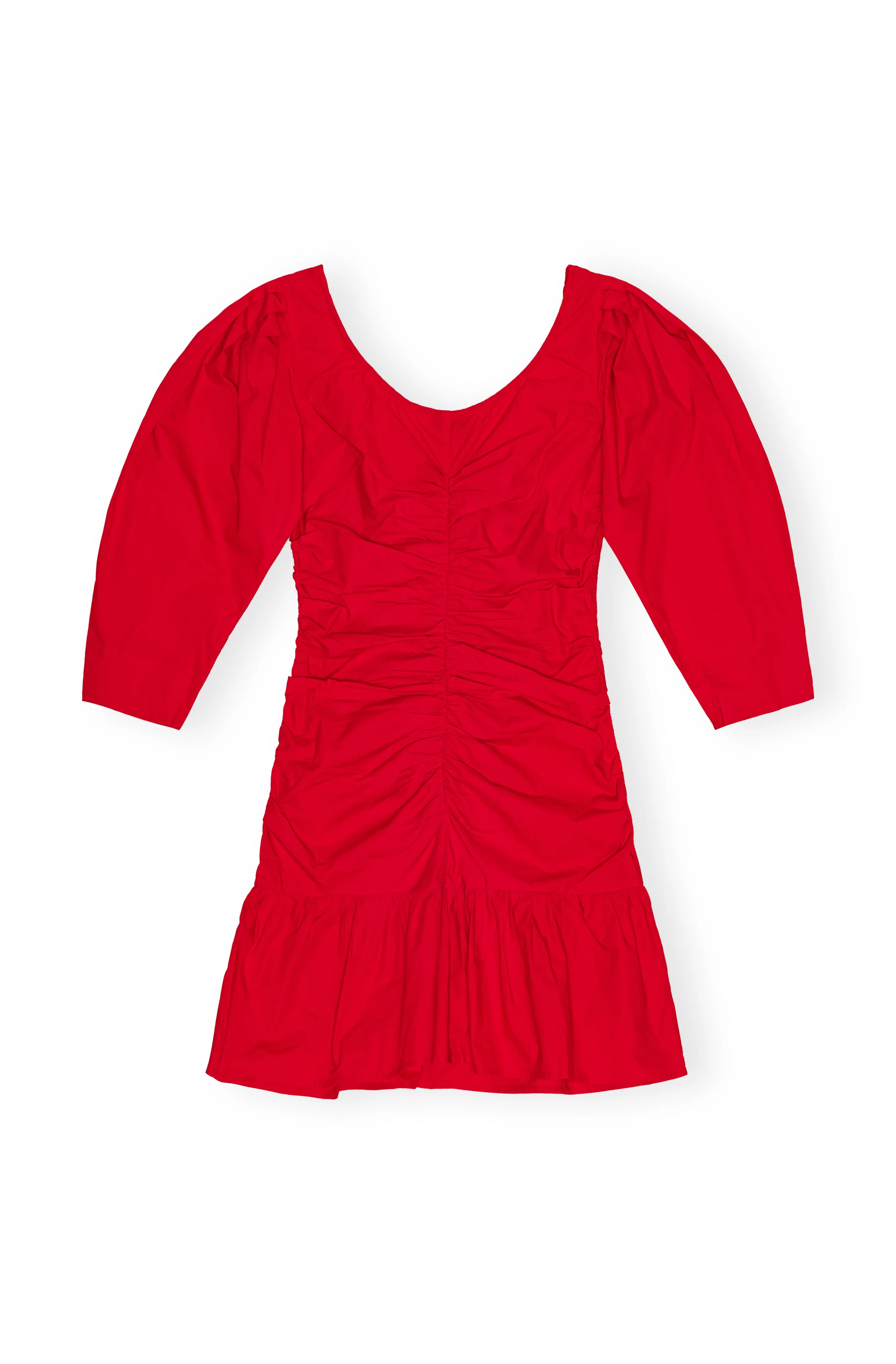 Cotton Poplin Gathered U-Neck Mini Dress | Racing Red - Image 2