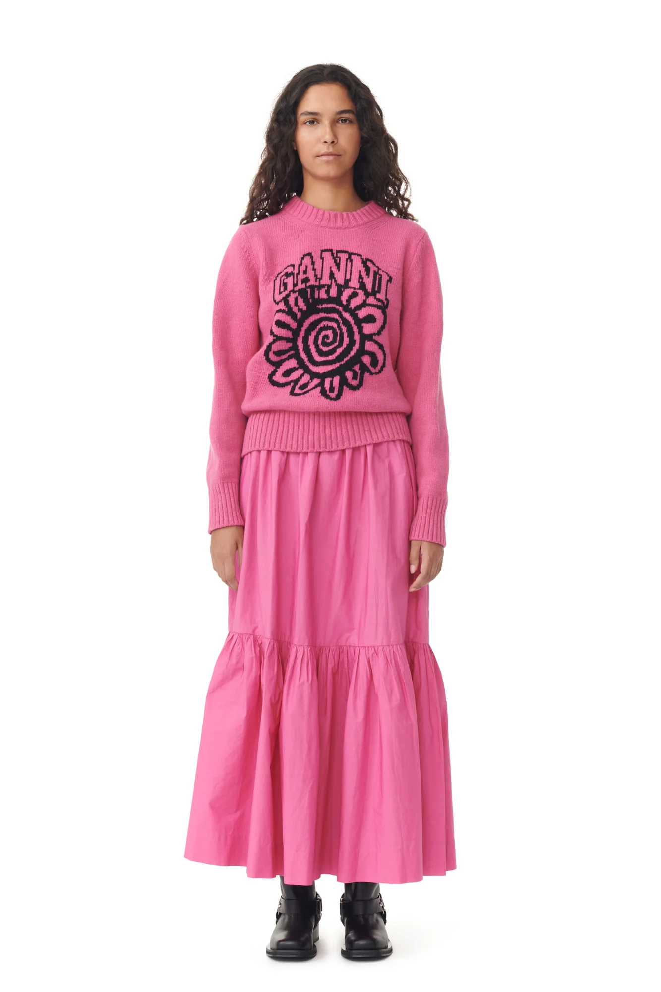 Cotton Poplin Long Flounce Skirt | Cone Flower - Image 3