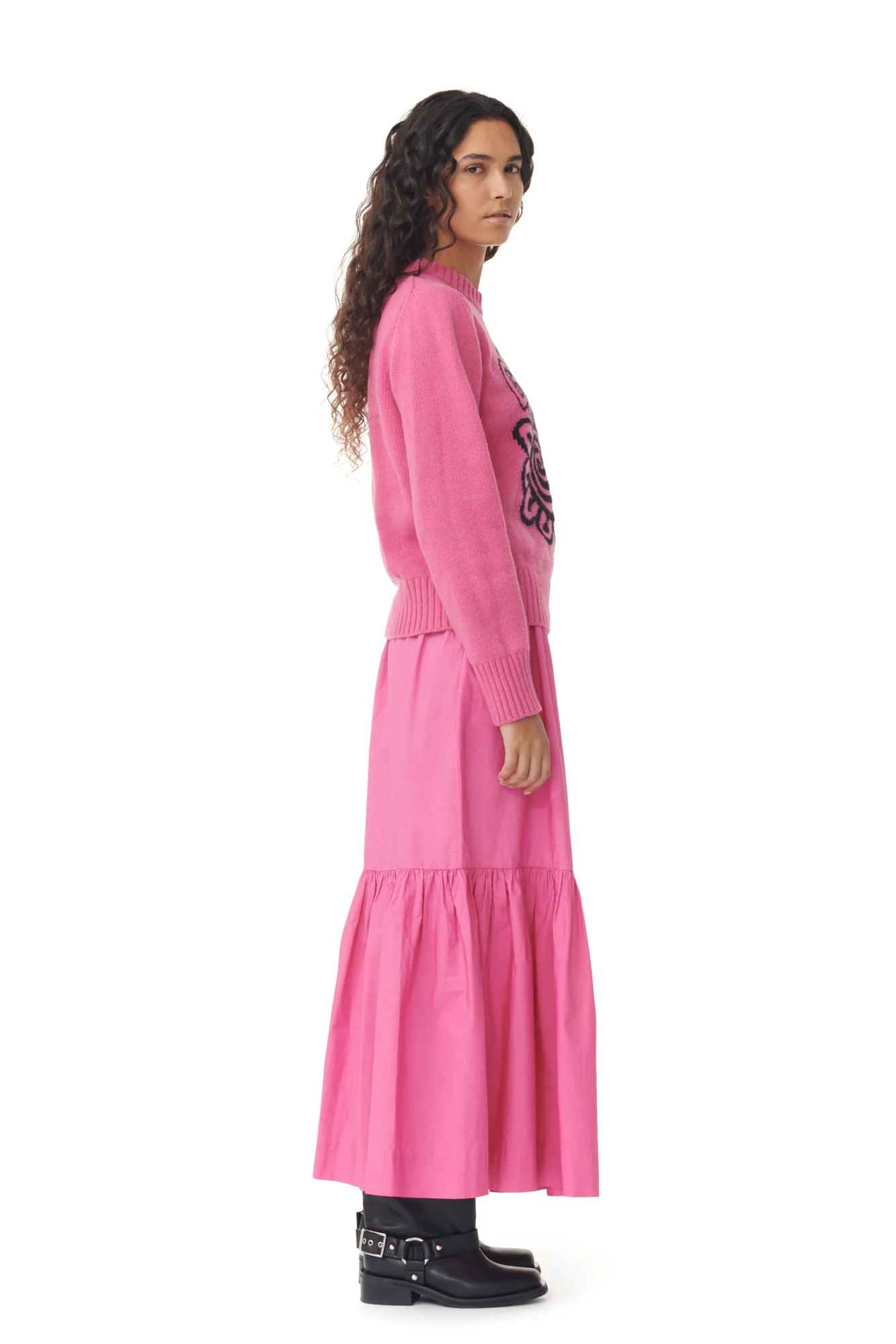 Cotton Poplin Long Flounce Skirt | Cone Flower - Image 4