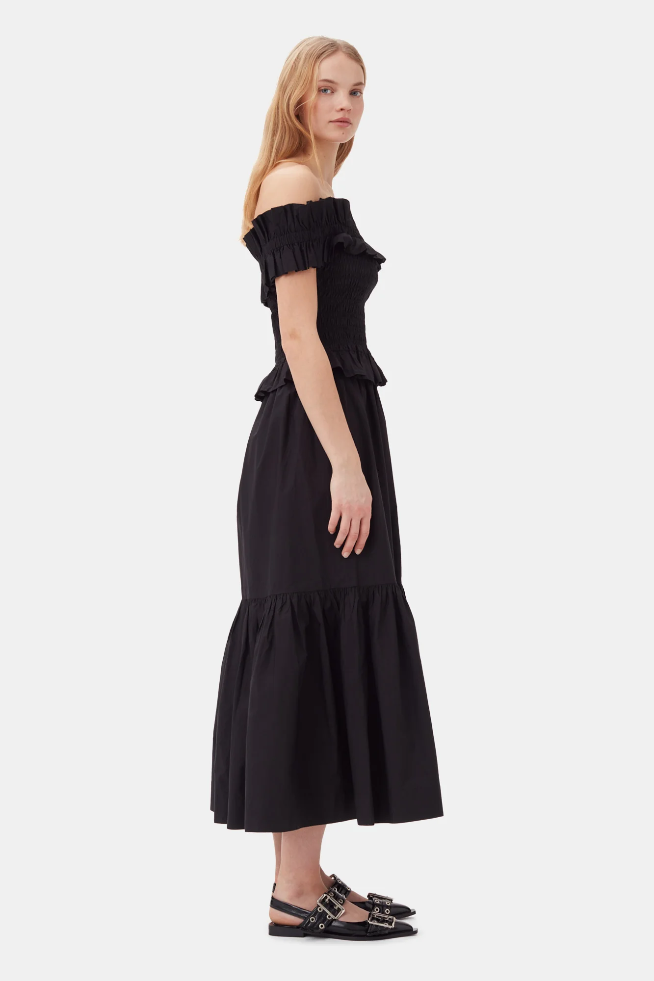 Cotton Poplin Maxi Flounce Skirt | Black - Image 8