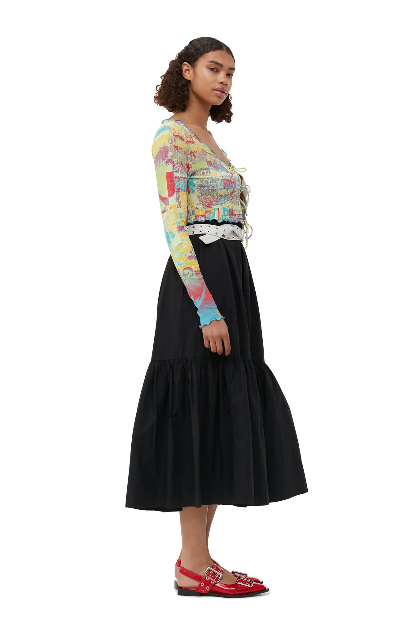 Cotton Poplin Maxi Flounce Skirt | Black - Image 9