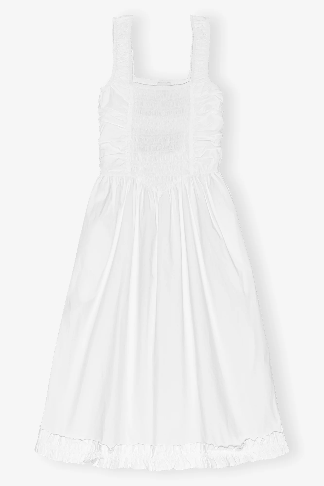 Cotton Poplin Midi Strap Smock Dress | Bright White