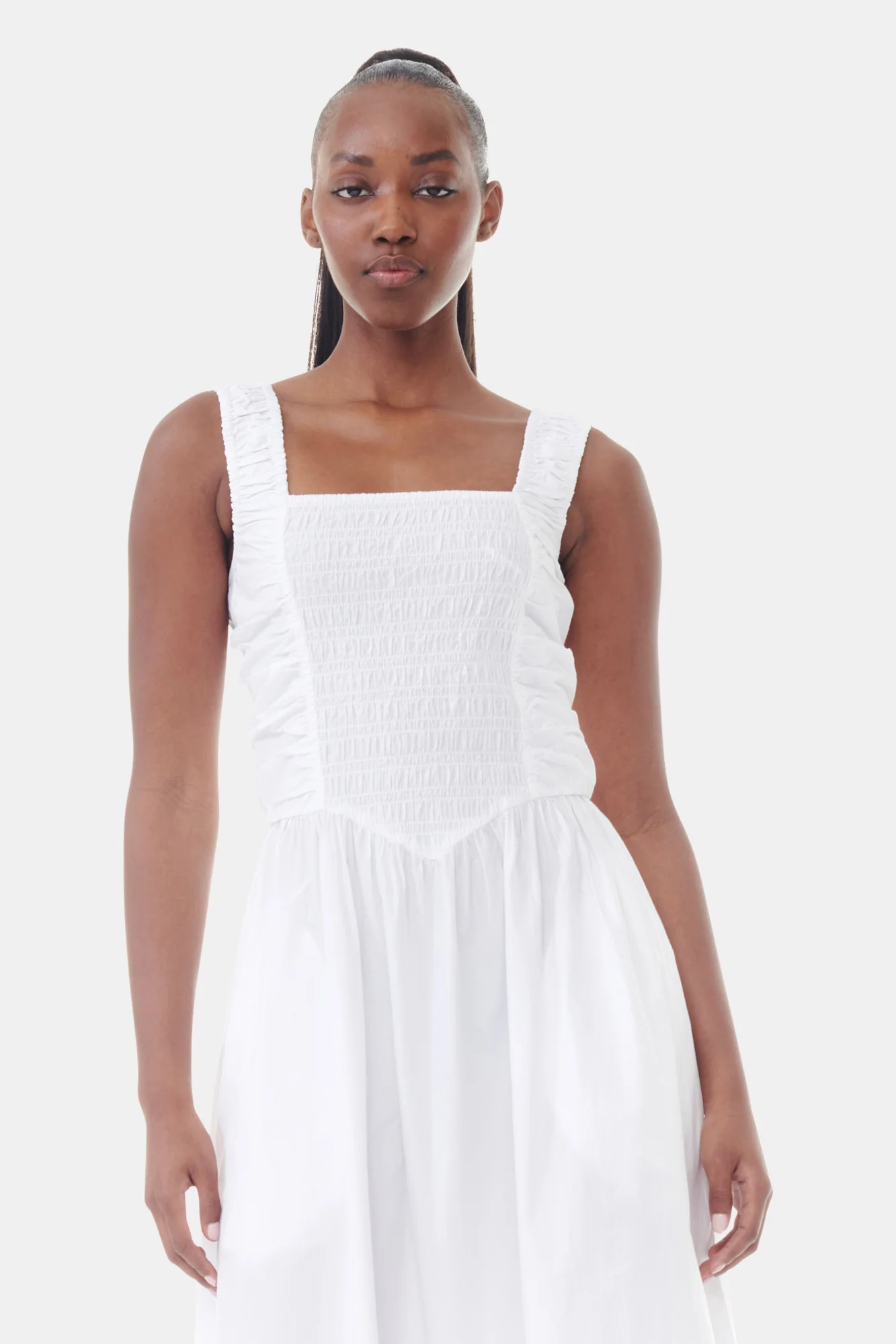 Cotton Poplin Midi Strap Smock Dress | Bright White - Image 4
