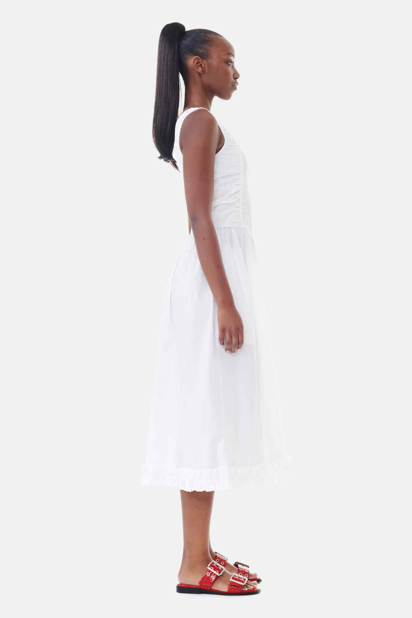 Cotton Poplin Midi Strap Smock Dress | Bright White - Image 5