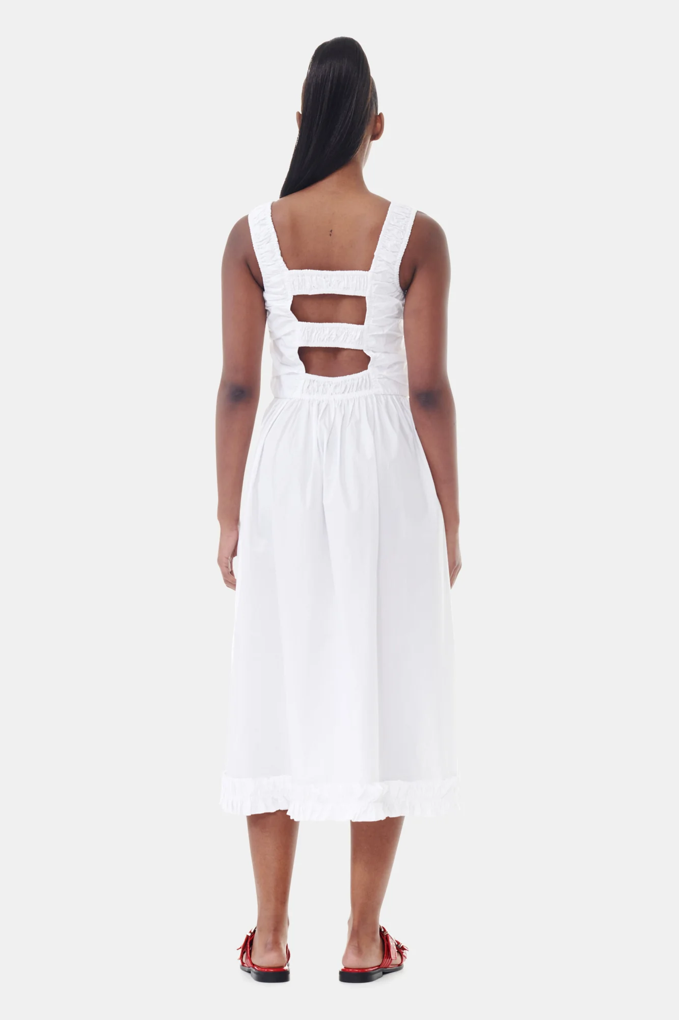 Cotton Poplin Midi Strap Smock Dress | Bright White - Image 6