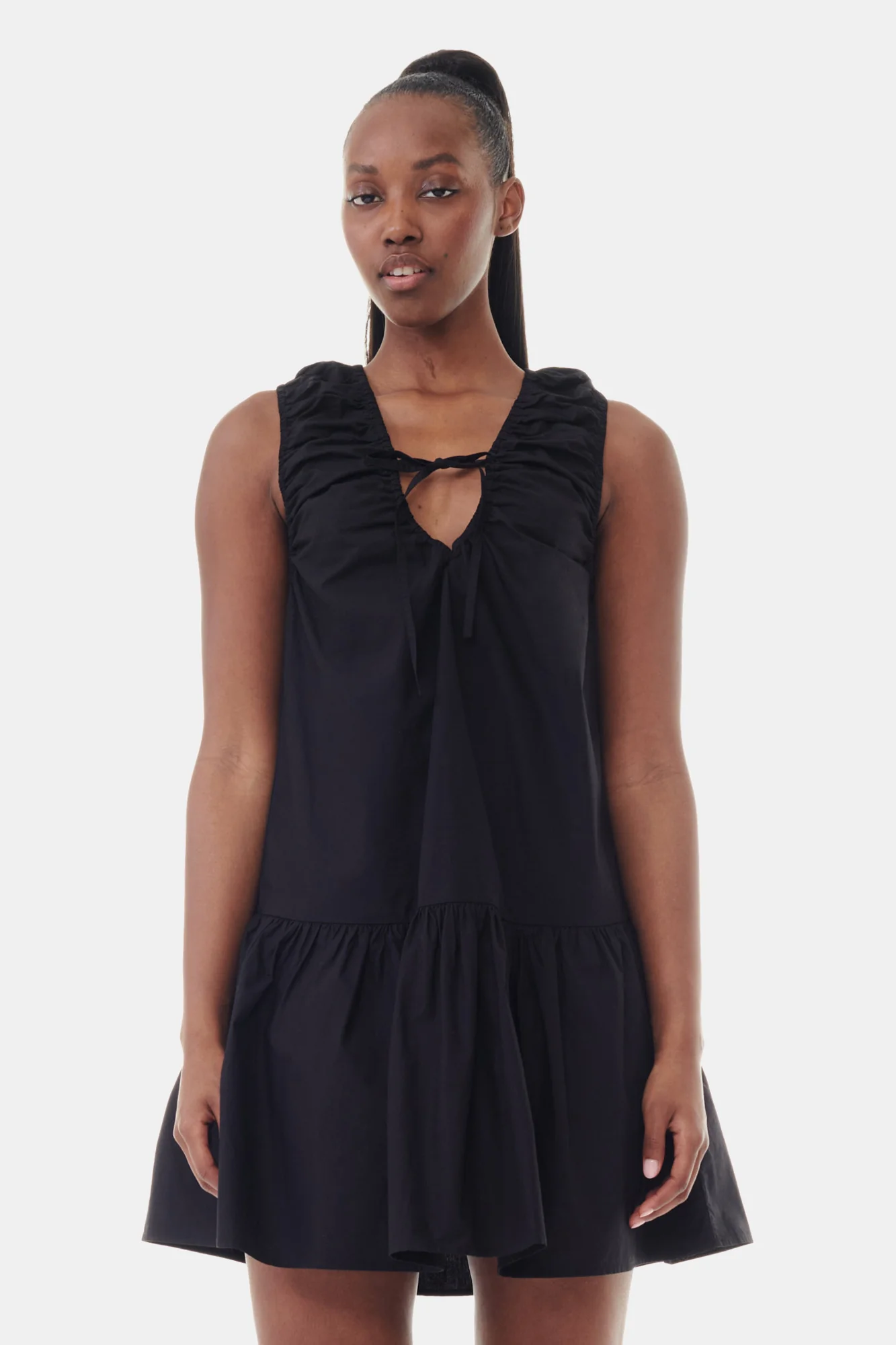 Cotton Poplin Mini Dress | Black - Image 4