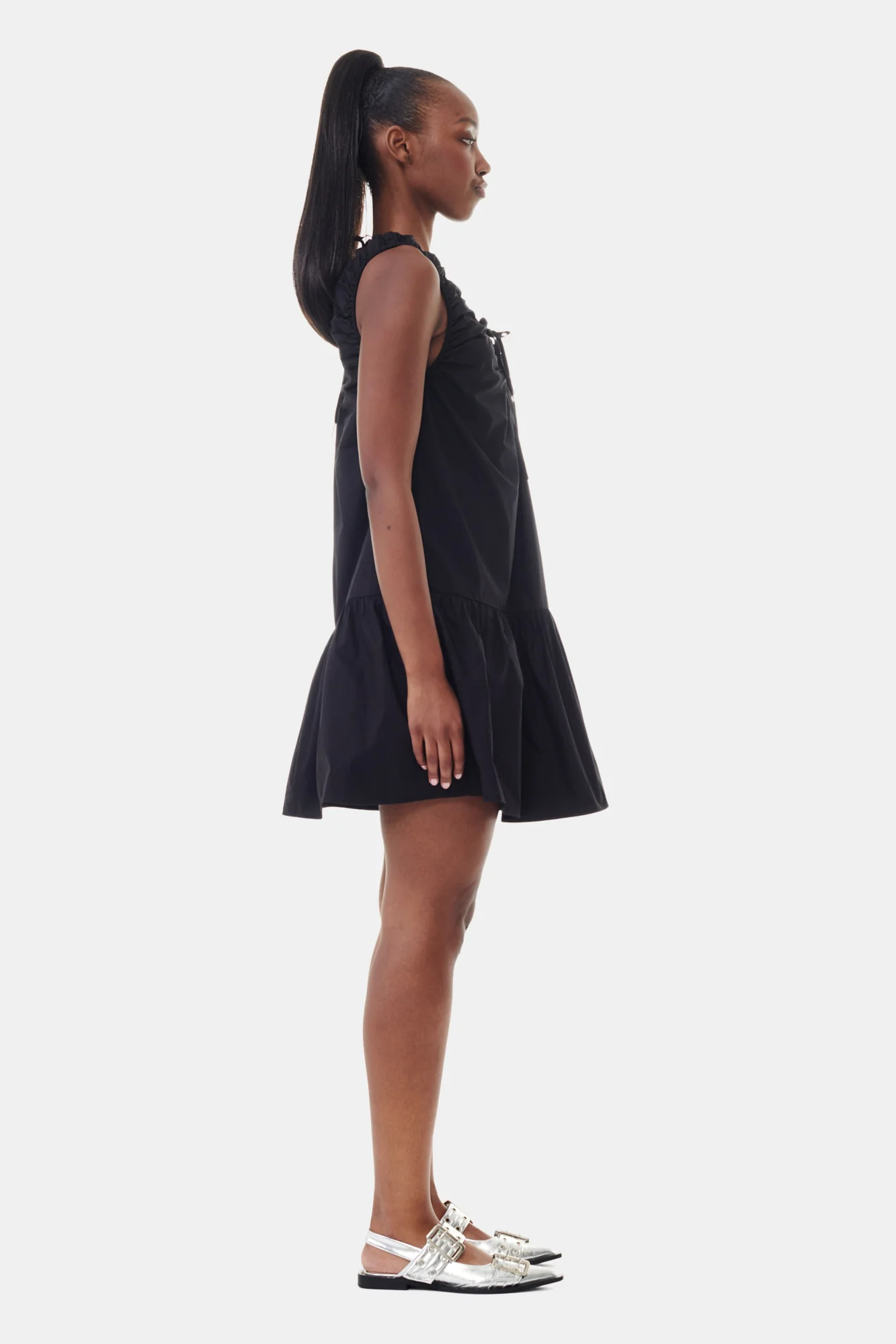 Cotton Poplin Mini Dress | Black - Image 5