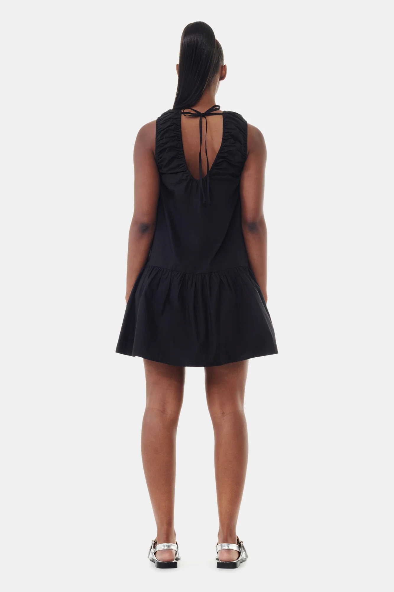 Cotton Poplin Mini Dress | Black - Image 6