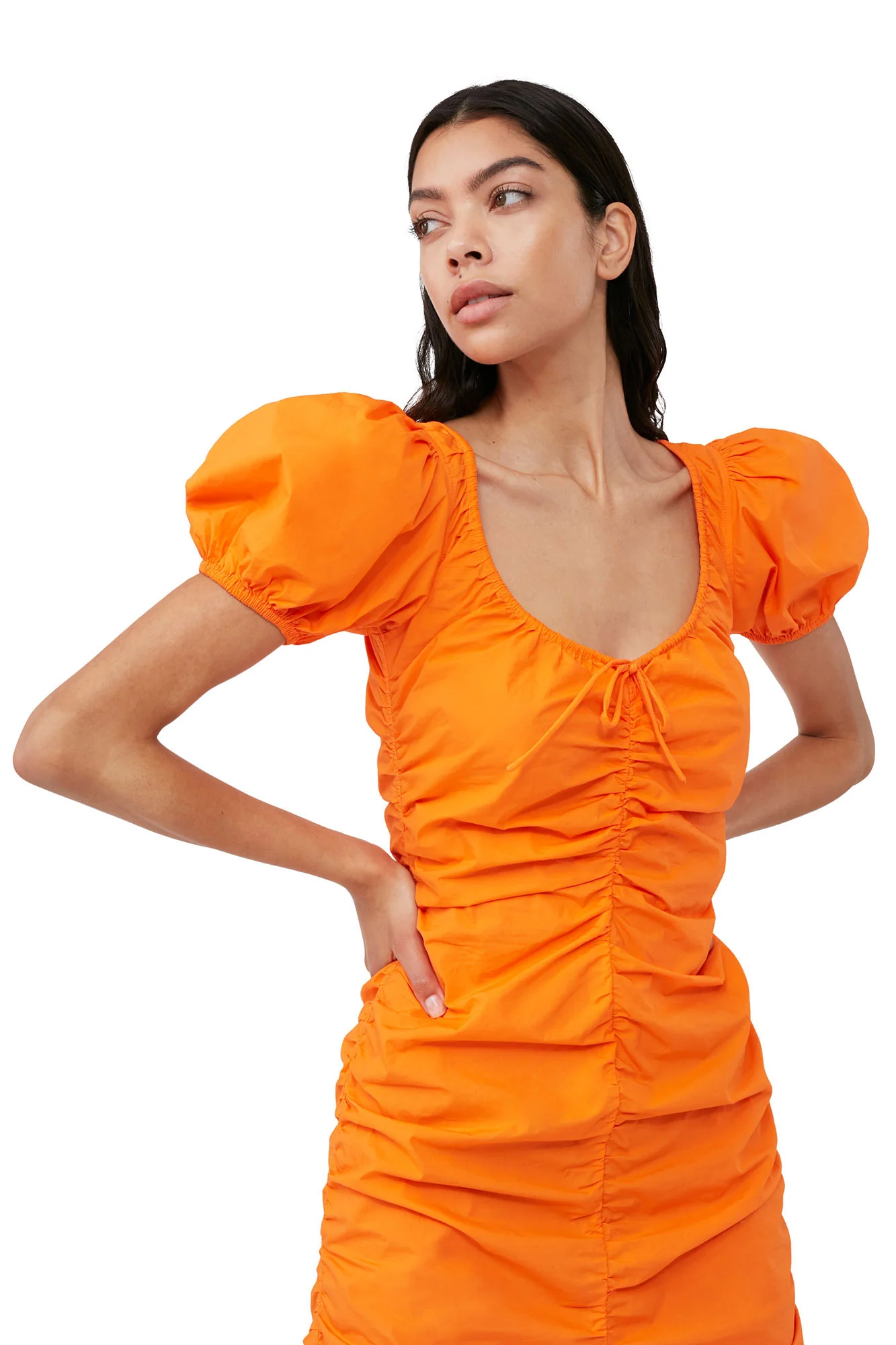Cotton Poplin Mini Dress | Vibrant Orange - Image 8