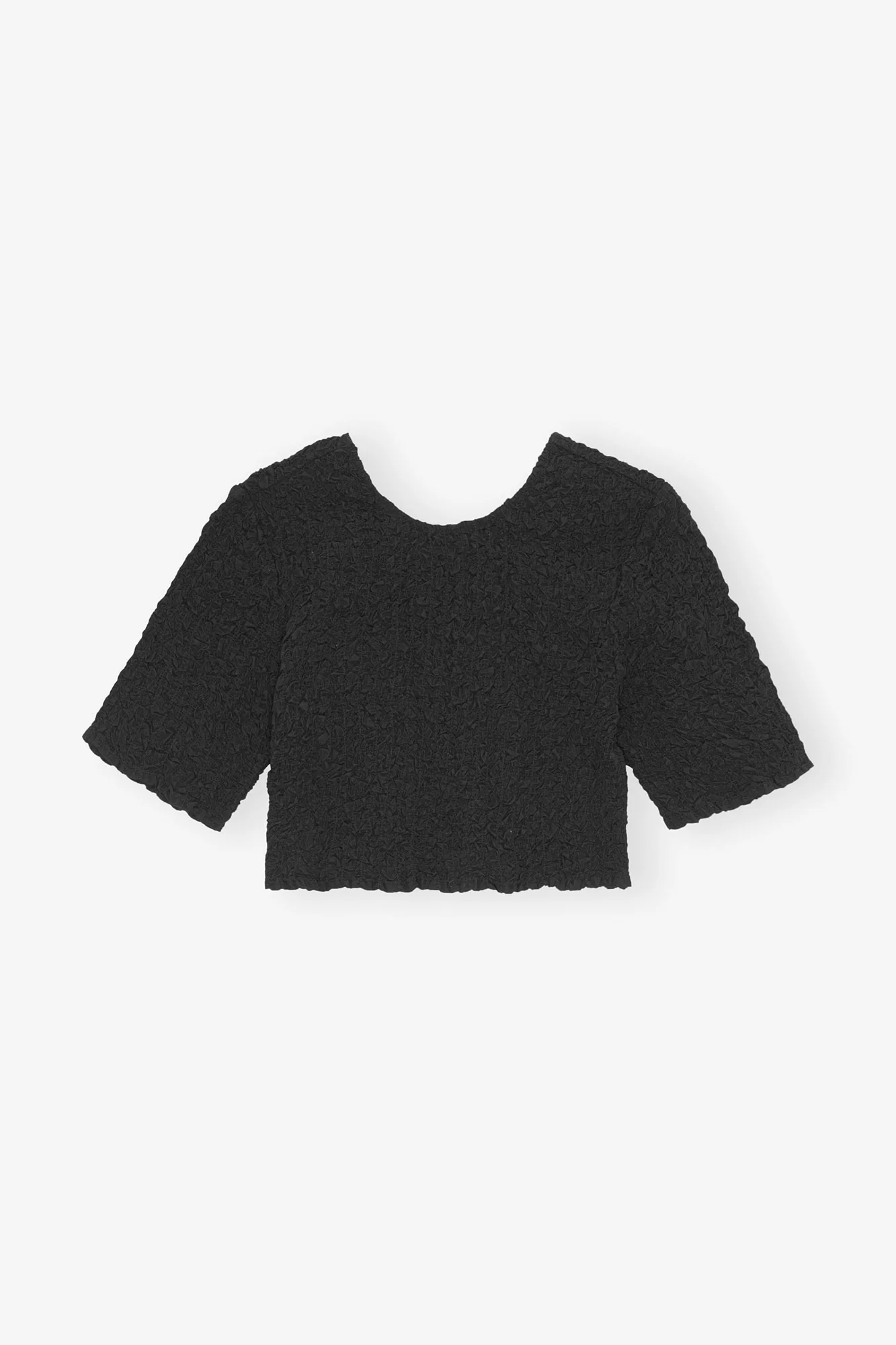 Cotton Poplin O-neck Cropped Smock Top | Black - Image 2