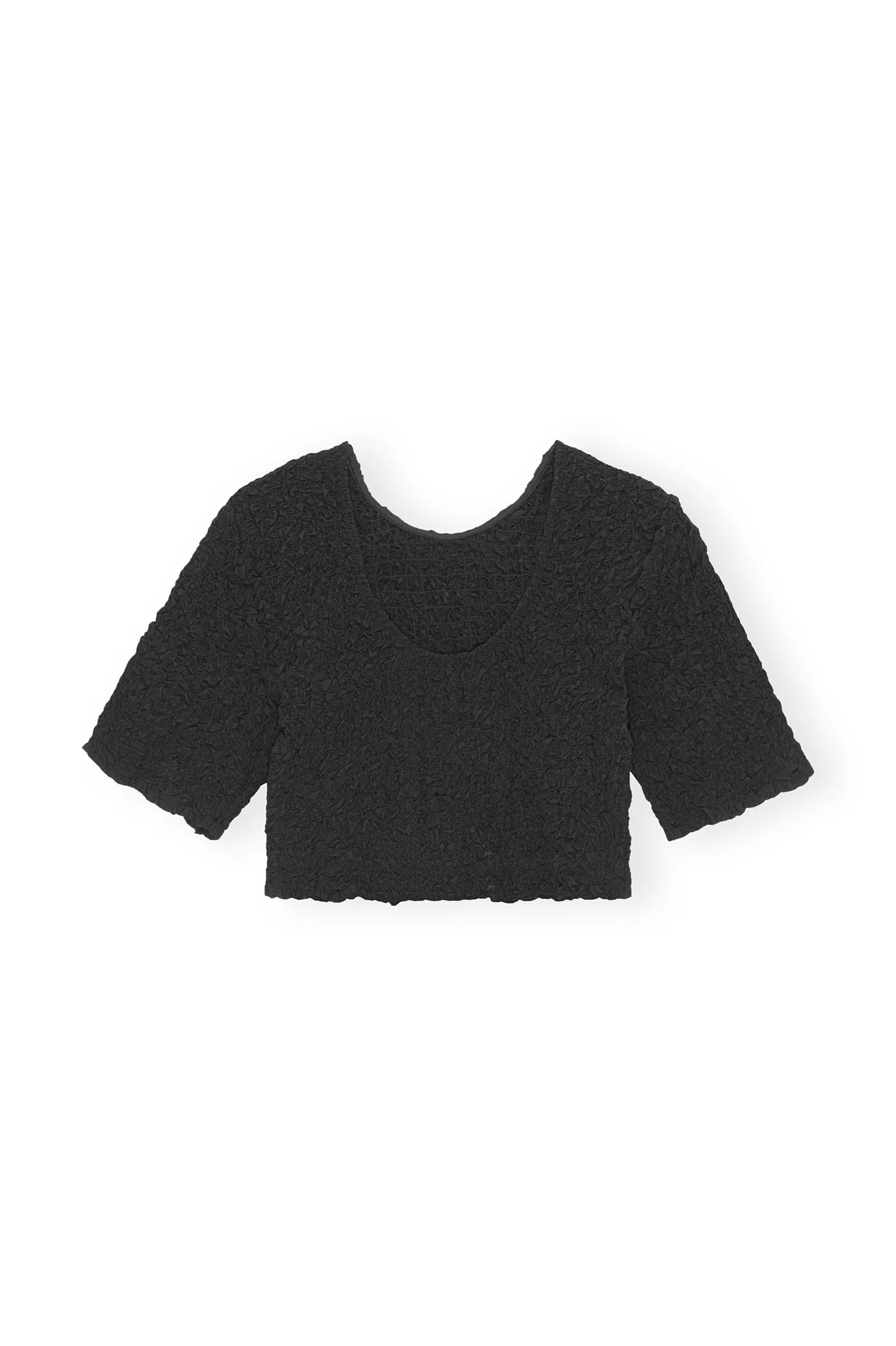 Cotton Poplin O-neck Cropped Smock Top | Black - Image 3