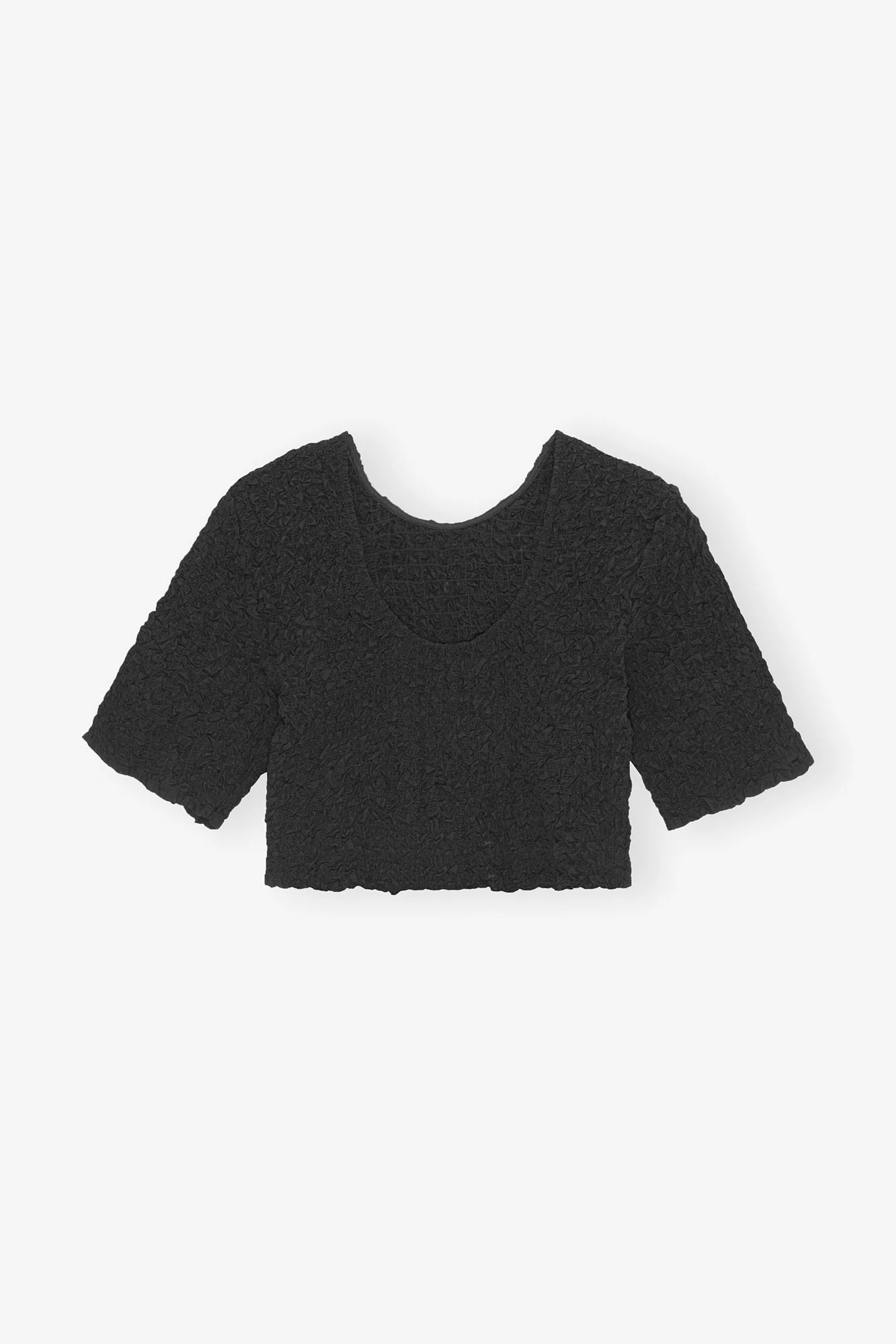 Cotton Poplin O-neck Cropped Smock Top | Black - Image 4