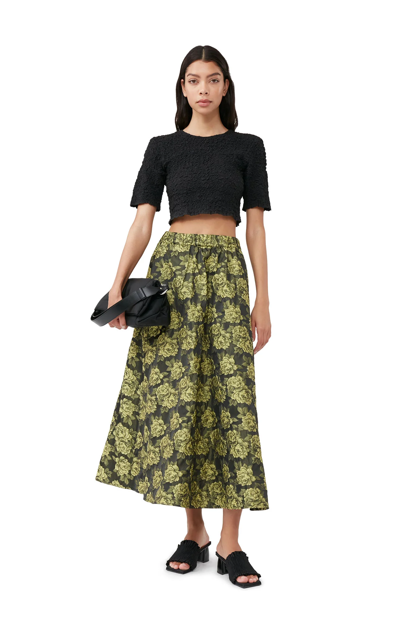 Cotton Poplin O-neck Cropped Smock Top | Black - Image 5