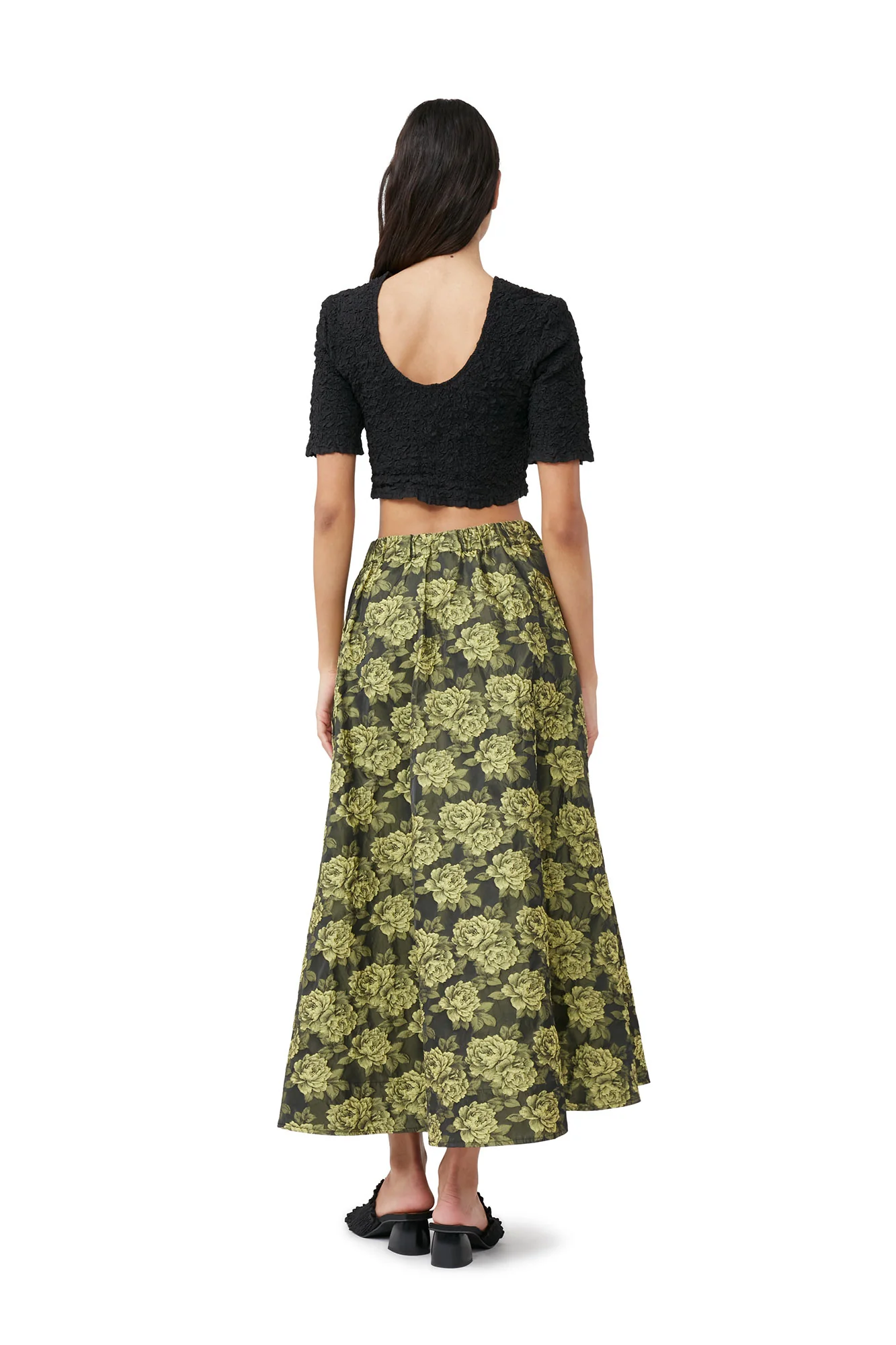 Cotton Poplin O-neck Cropped Smock Top | Black - Image 6
