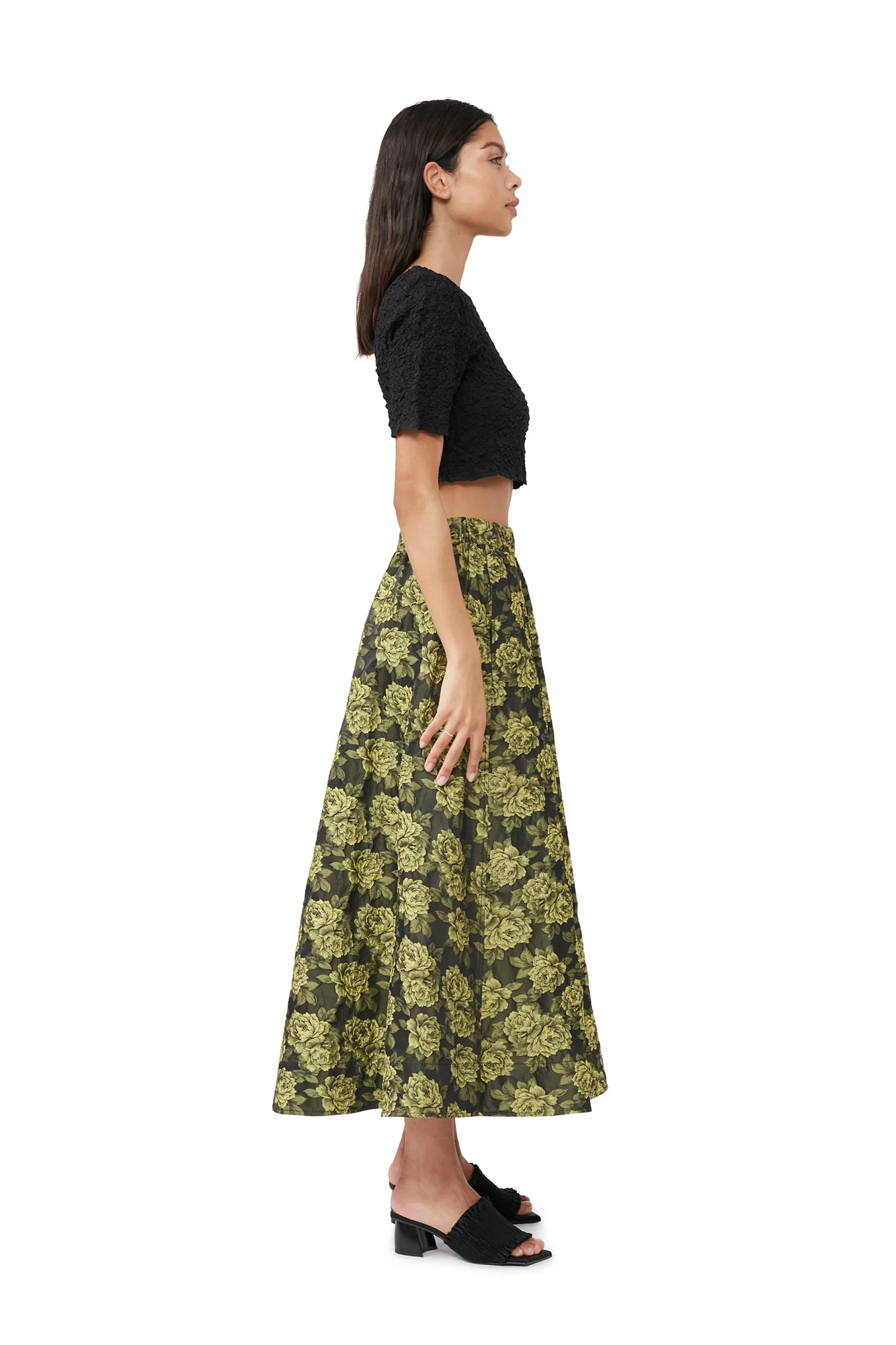Cotton Poplin O-neck Cropped Smock Top | Black - Image 7