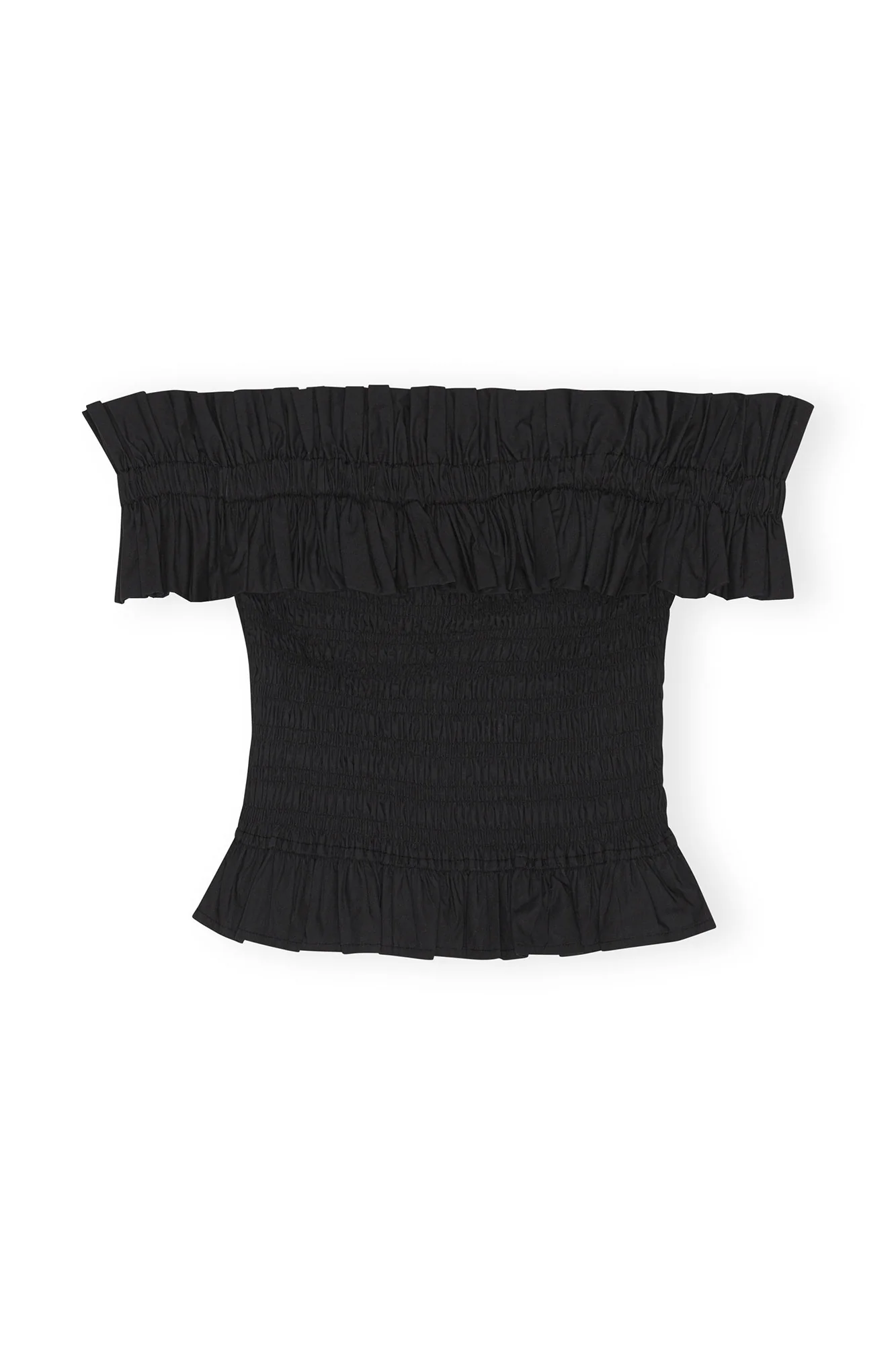Cotton Poplin Off-shoulder Smock Top | Black - Image 2