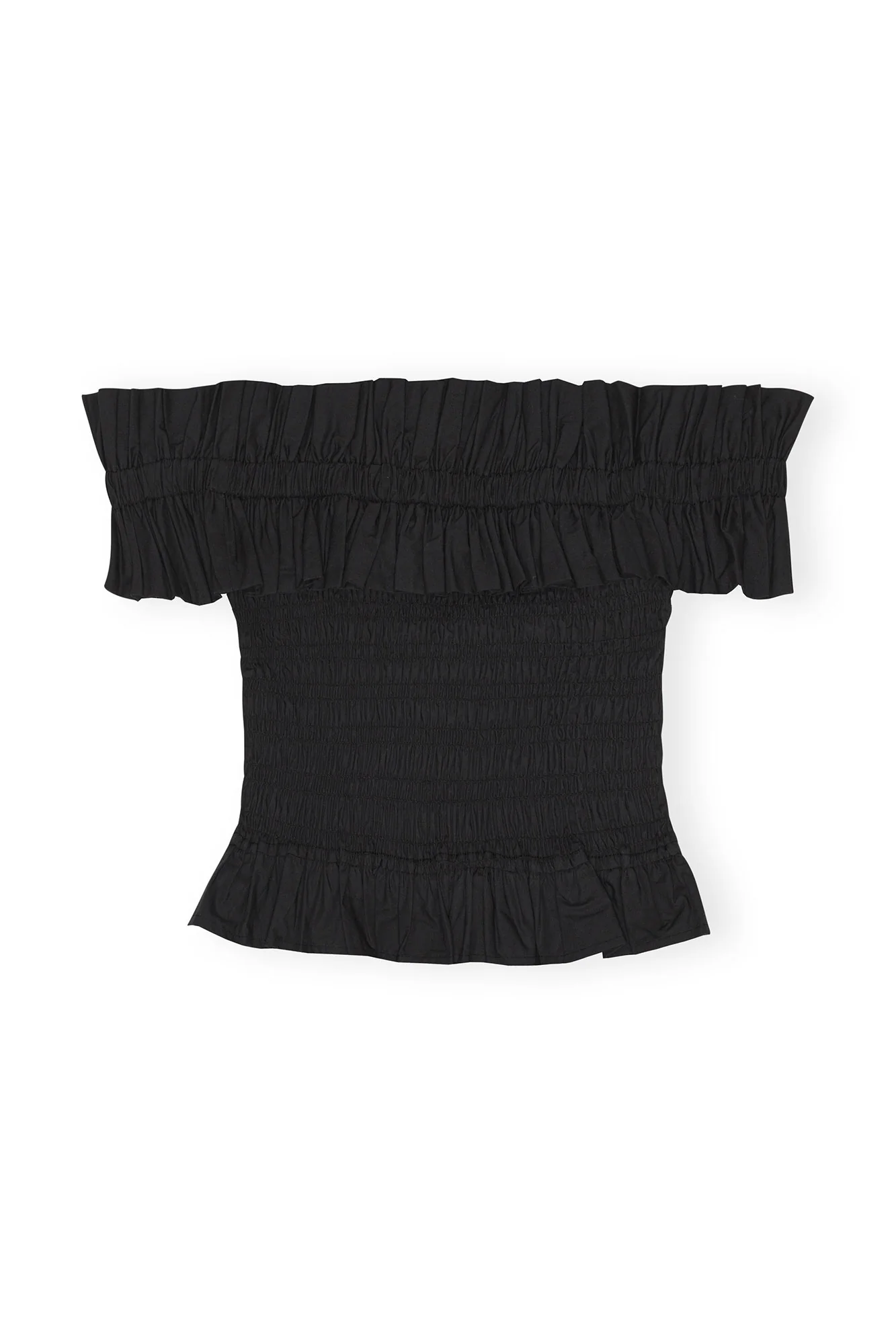 Cotton Poplin Off-shoulder Smock Top | Black - Image 3
