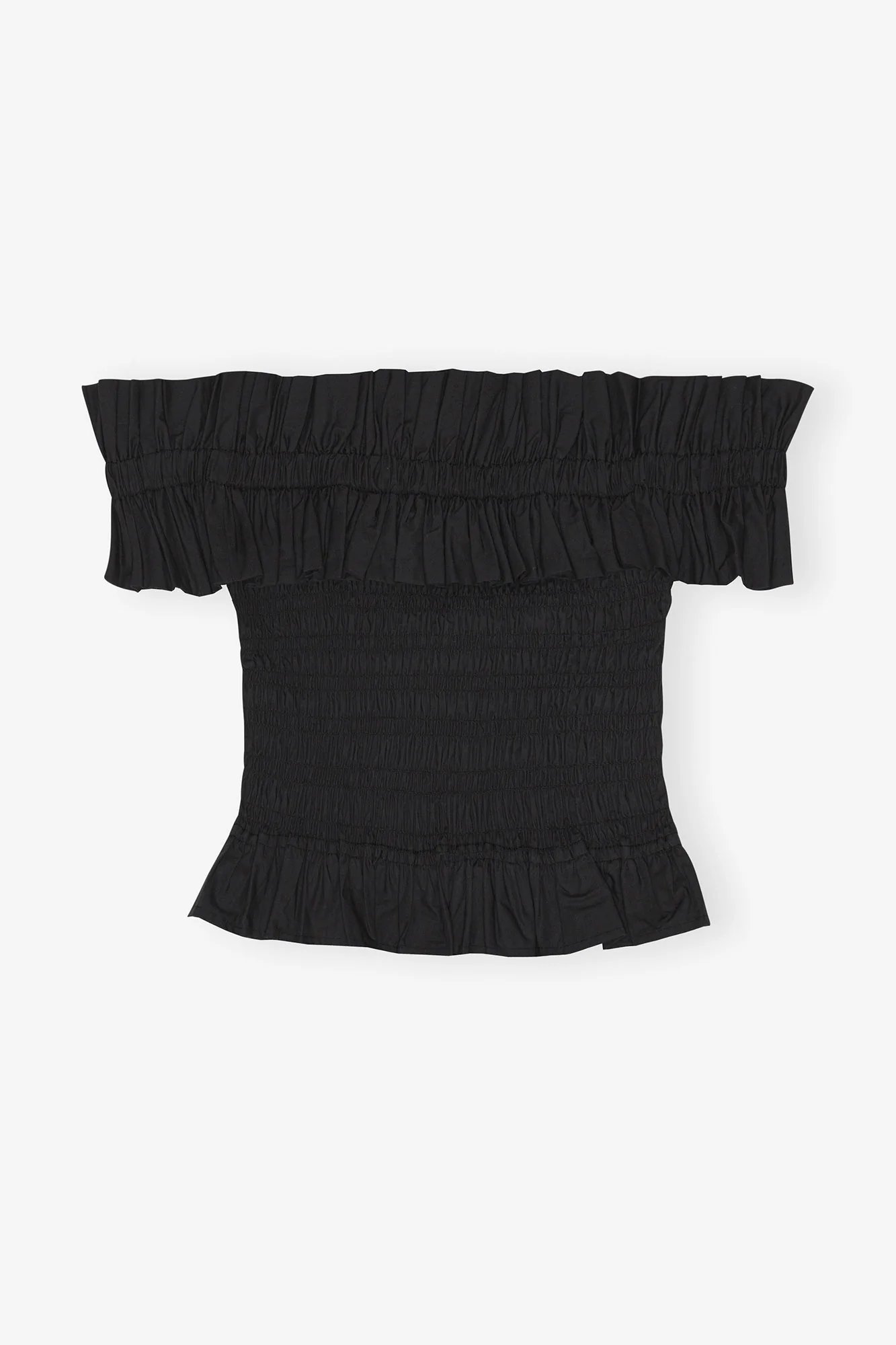 Cotton Poplin Off-shoulder Smock Top | Black - Image 4