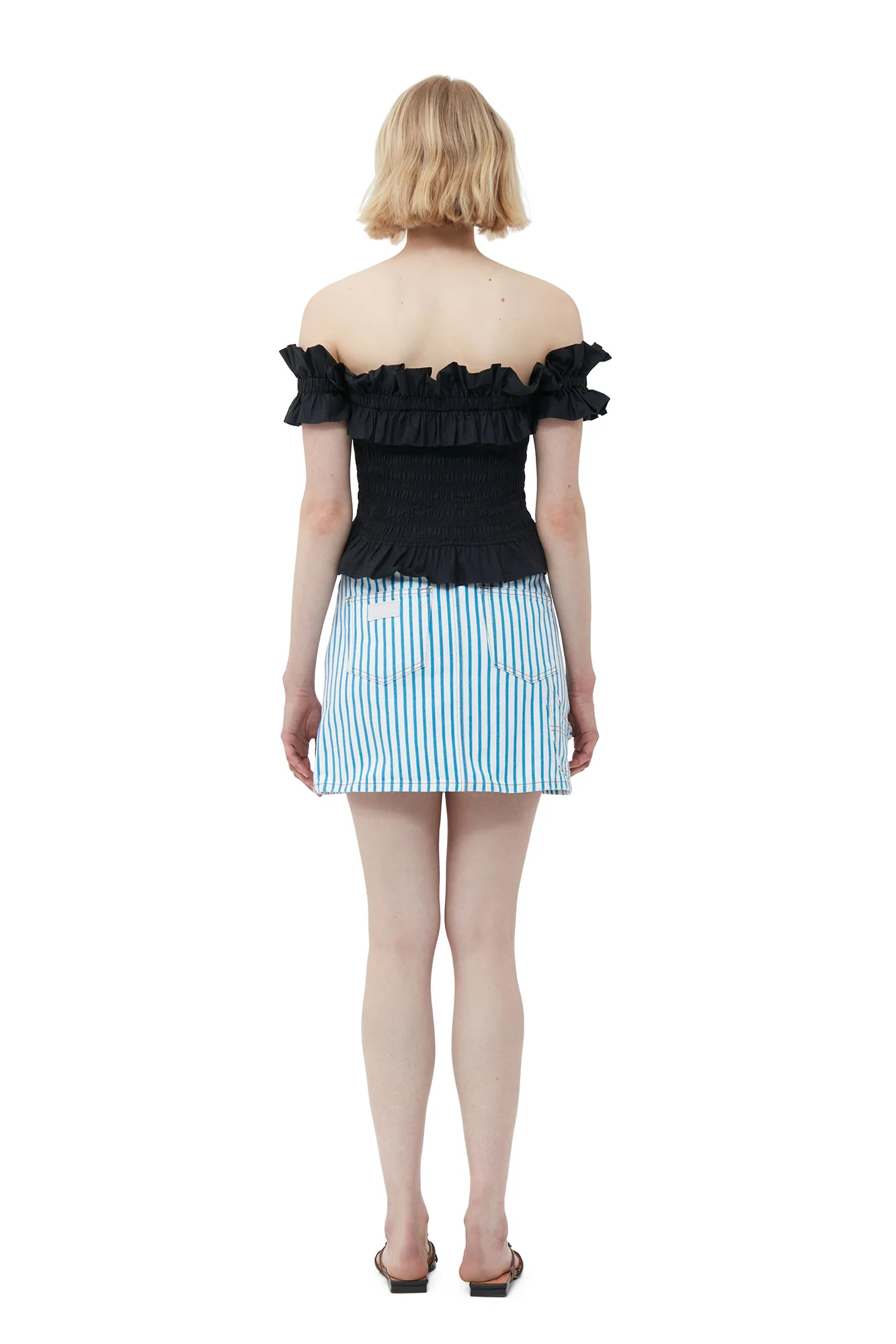 Cotton Poplin Off-shoulder Smock Top | Black - Image 7