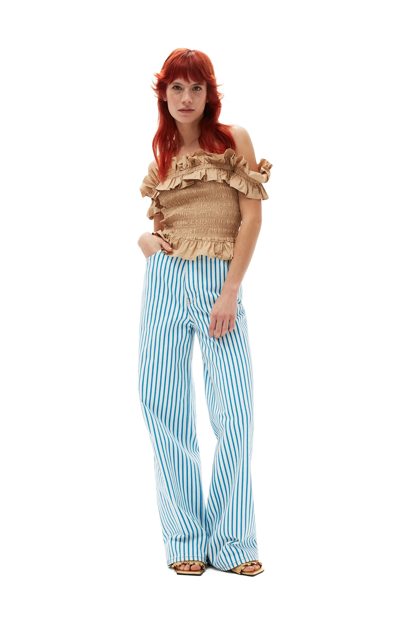 Cotton Poplin Off-Shoulder Smock Top | Curds and Whey - Image 3