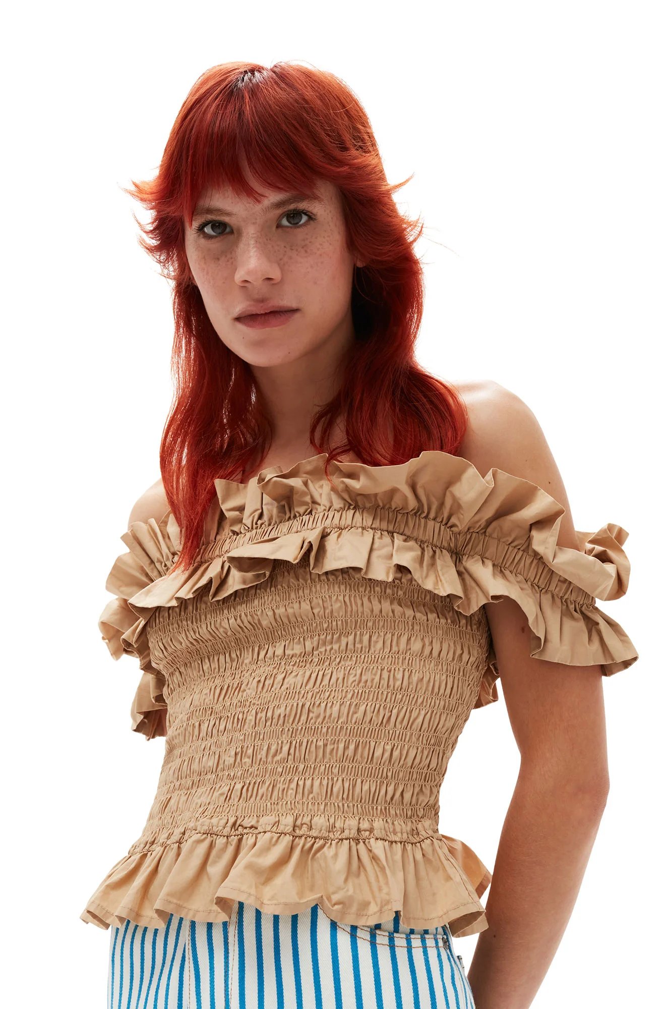 Cotton Poplin Off-Shoulder Smock Top | Curds and Whey - Image 6