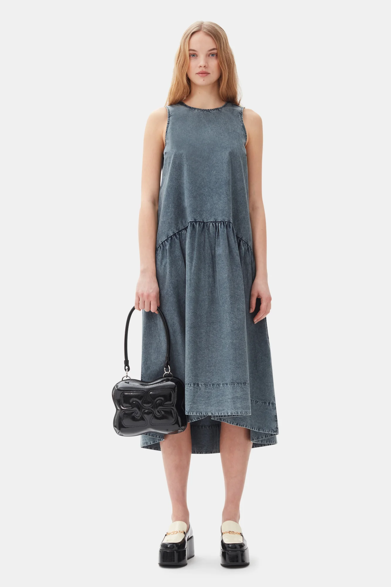 Cotton Poplin Open Back Midi Dress | Sky Captain - Image 3