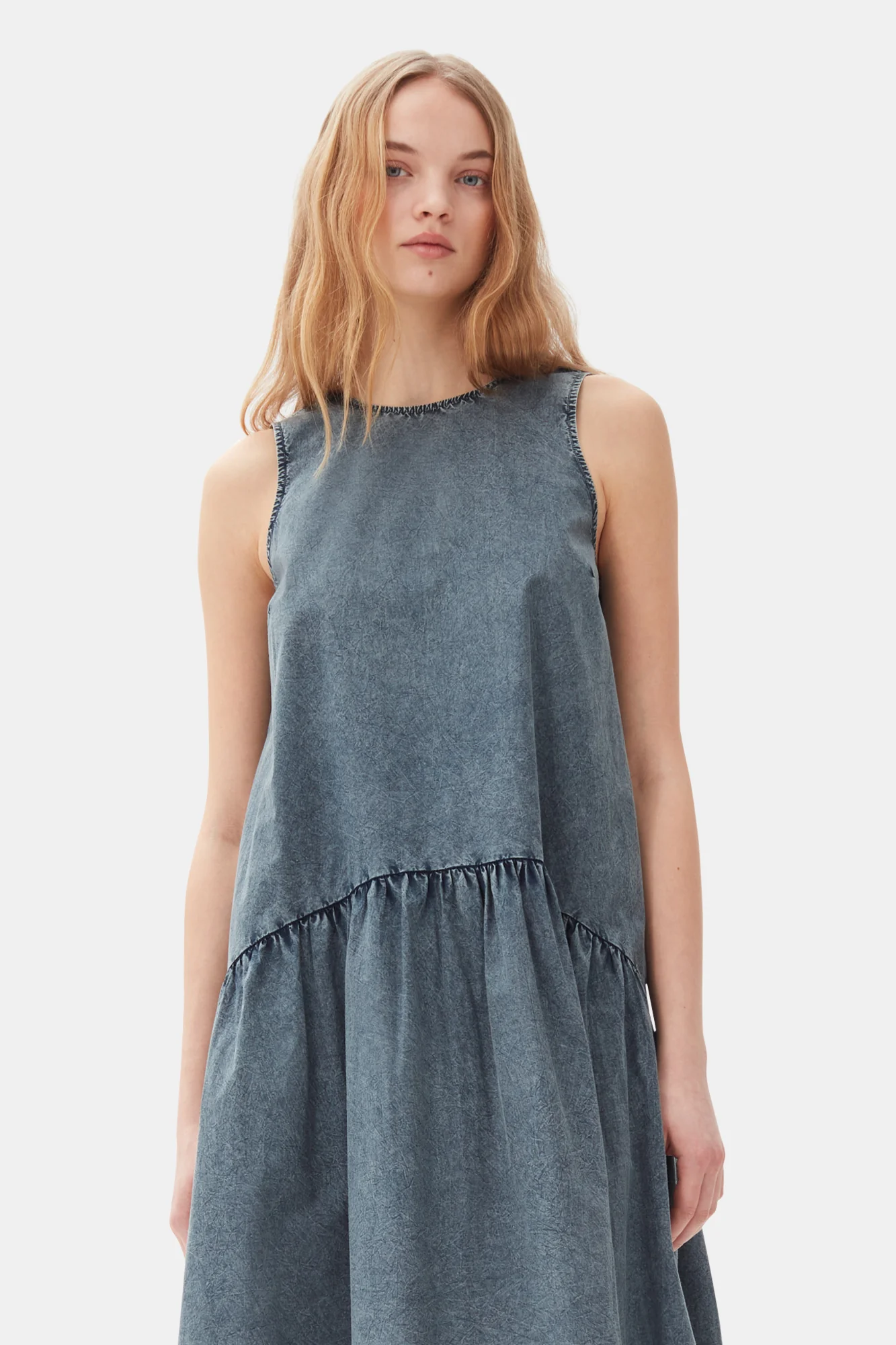 Cotton Poplin Open Back Midi Dress | Sky Captain - Image 4