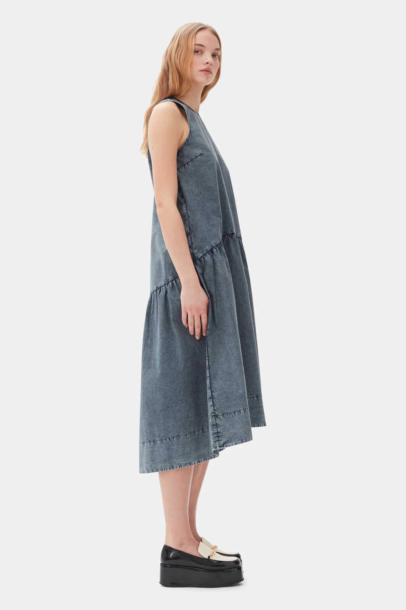 Cotton Poplin Open Back Midi Dress | Sky Captain - Image 5