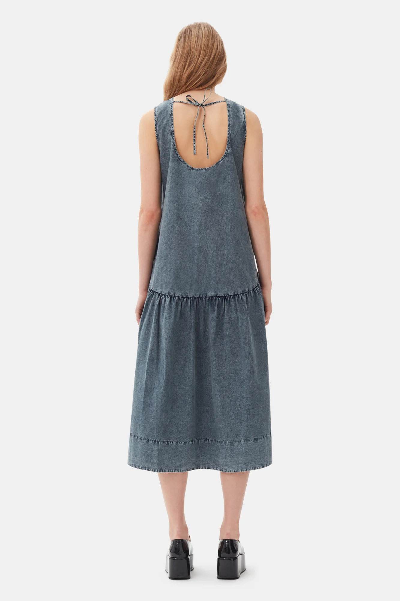 Cotton Poplin Open Back Midi Dress | Sky Captain - Image 6